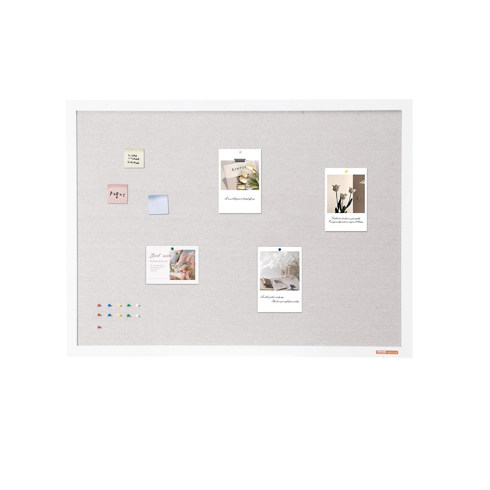 VEVOR 48"x36" White Cork Board with Linen Surface – Stylish Wall-Mounted Bulletin Board for Home, School, Office – Elegant & Functional Noticeboard