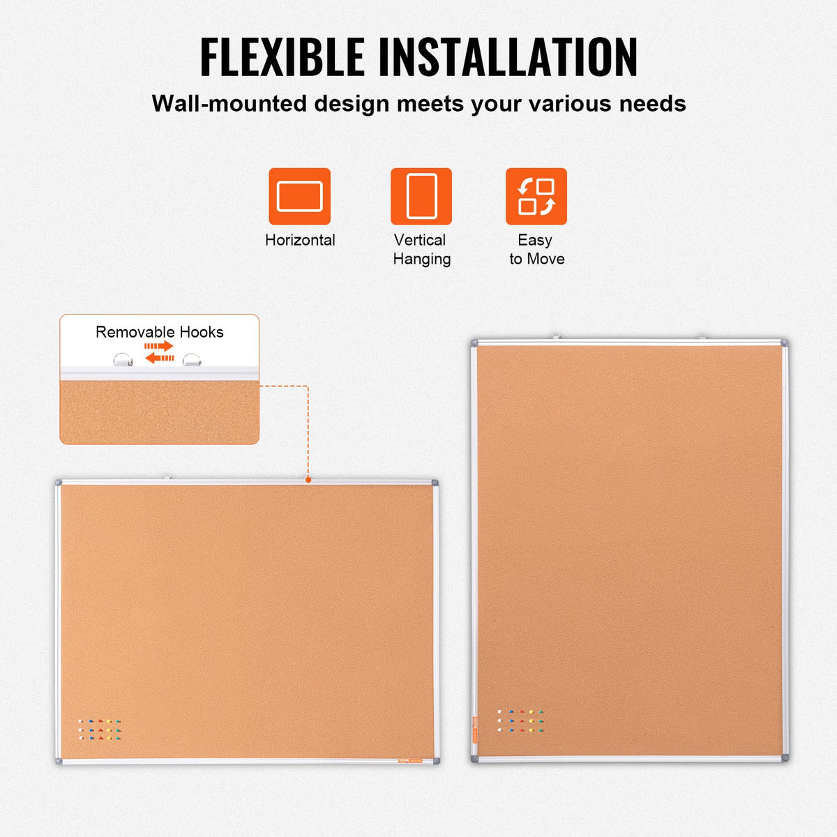 VEVOR 48"x36" Large Cork Board – Wall-Mounted Bulletin Board with Pin Board – Perfect for School, Home, Office