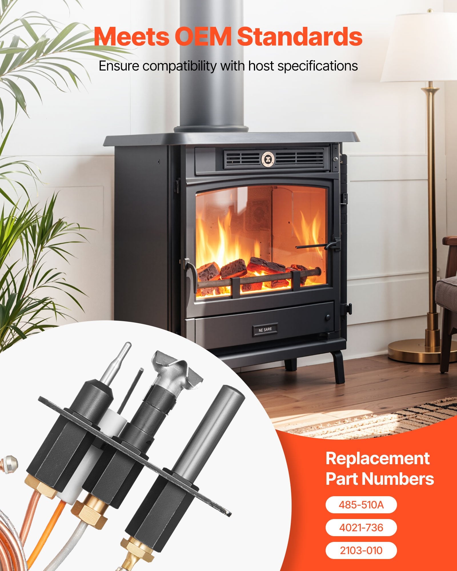 VEVOR Gas Pilot Assembly, OE 485-510A,4021-736,2103-010 Fireplace Gas Pilot Assembly Kit, Natural Gas Ignition Replacement, Compatible with Quadra-Fire, Heat & Glo, Heatilator Models,Black