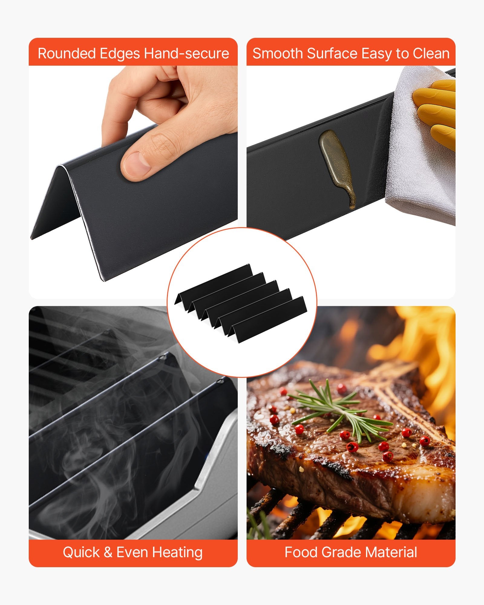 VEVOR Flavorizer Bars, 39cm Grill Replacement Part, for Weber Spirit I & II 300 Series Grills, Including Spirit E-310, ll S-310, ll E-320, Porcelain-enameled Steel Thicker Heat Plate, 5 Pack