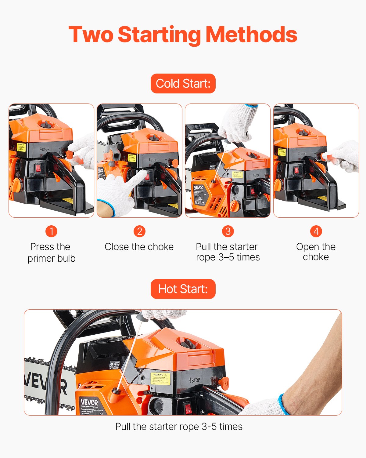 VEVOR 58 cc Gas Chainsaw, 508 mm Gas Powered Chainsaw, 2.0 kW Power Chain Saw with Non-Slip Handle, Gas-Powered Chainsaws with Dual Fuel Tanks, For Wood Cutting, Tree Trimming, and Land Clearing