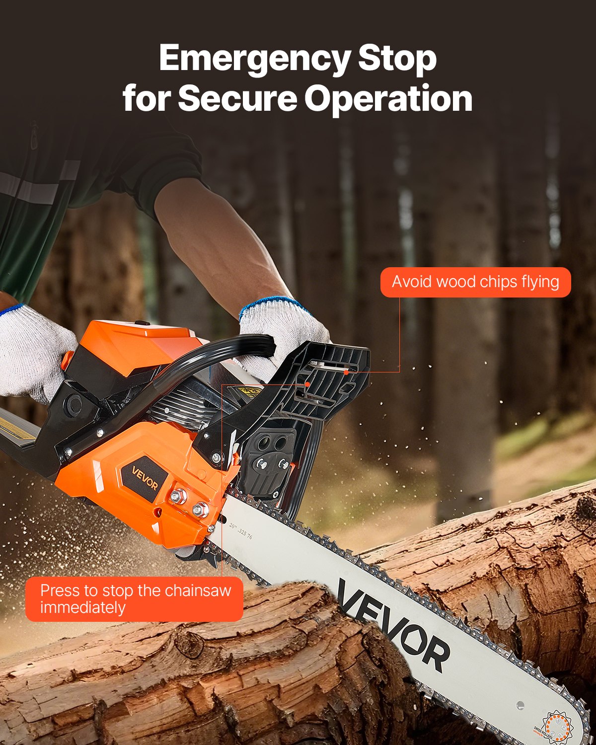VEVOR 58 cc Gas Chainsaw, 508 mm Gas Powered Chainsaw, 2.0 kW Power Chain Saw with Non-Slip Handle, Gas-Powered Chainsaws with Dual Fuel Tanks, For Wood Cutting, Tree Trimming, and Land Clearing