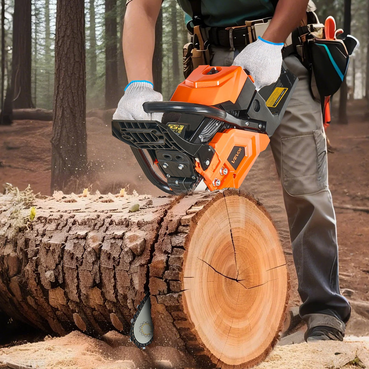 VEVOR 58 cc Gas Chainsaw, 508 mm Gas Powered Chainsaw, 2.0 kW Power Chain Saw with Non-Slip Handle, Gas-Powered Chainsaws with Dual Fuel Tanks, For Wood Cutting, Tree Trimming, and Land Clearing