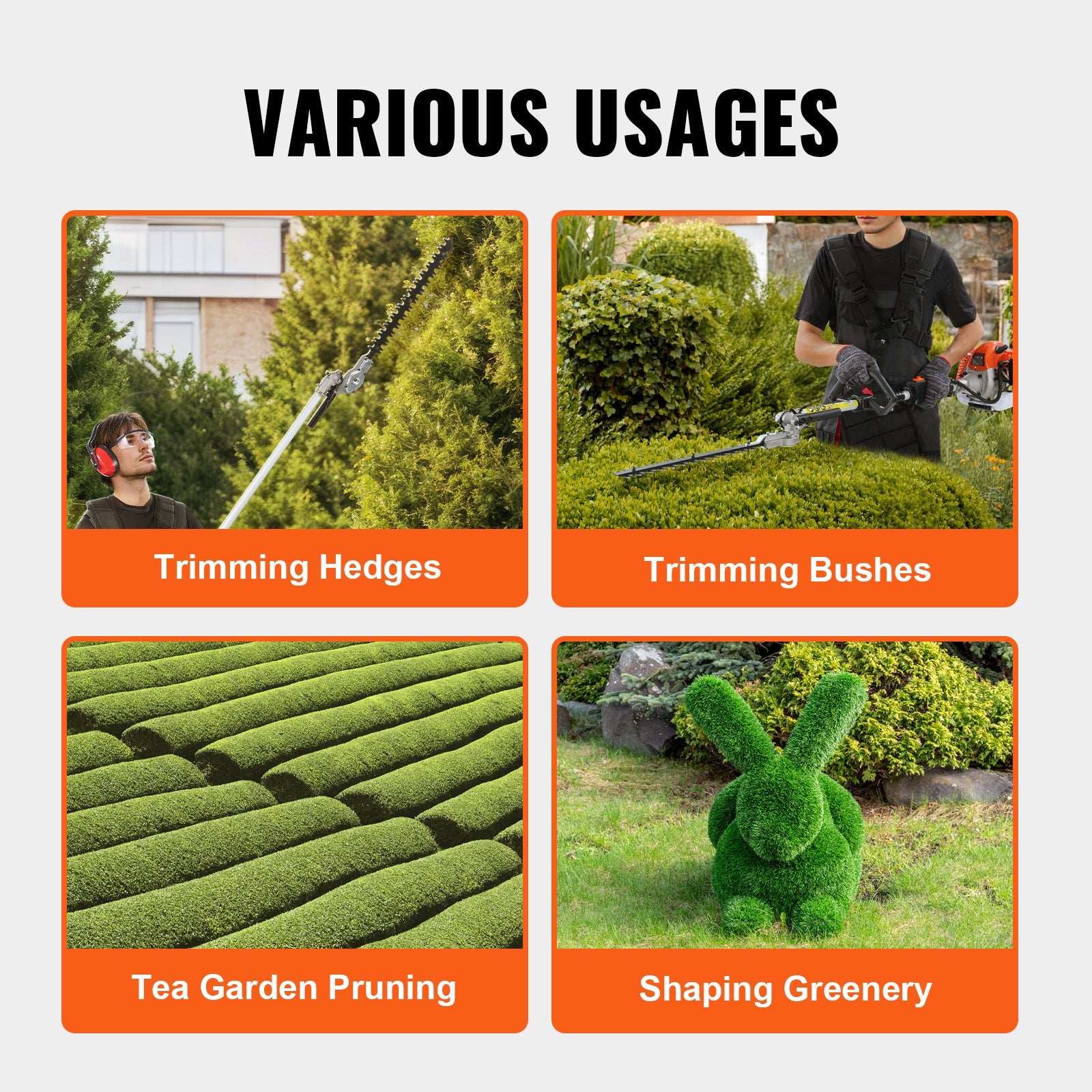 VEVOR 15.7-inch 26CC 2 Cycle Gas Hedge Trimmer, Gas Powered Pole Hedge Trimmer with Dual Sided Dual Action Blade, Adjustable Trimmer Head, Suitable for Trimming Shrubs, Bushes