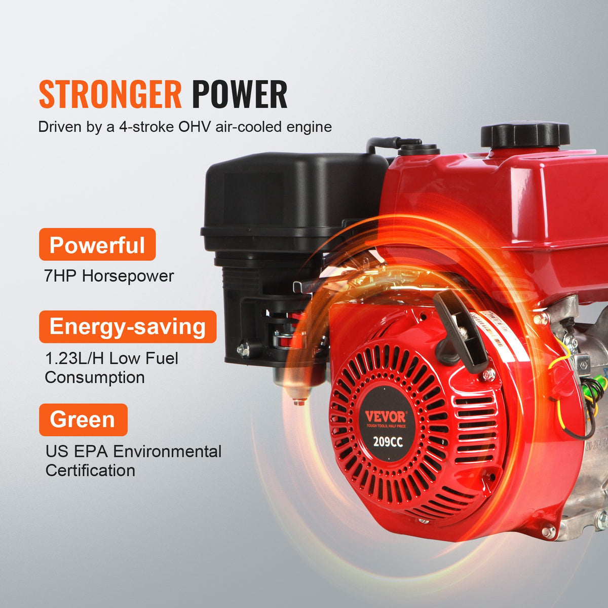 VEVOR Gasoline Engine Water Pump, 80 mm, 7HP 265 GPM, 43 m Lift, 7 m Suction, 4-Stroke Gas Powered Trash Water Transfer Pump Portable High Pressure with 25ft Hose for Irrigation Pool, EPA Certified