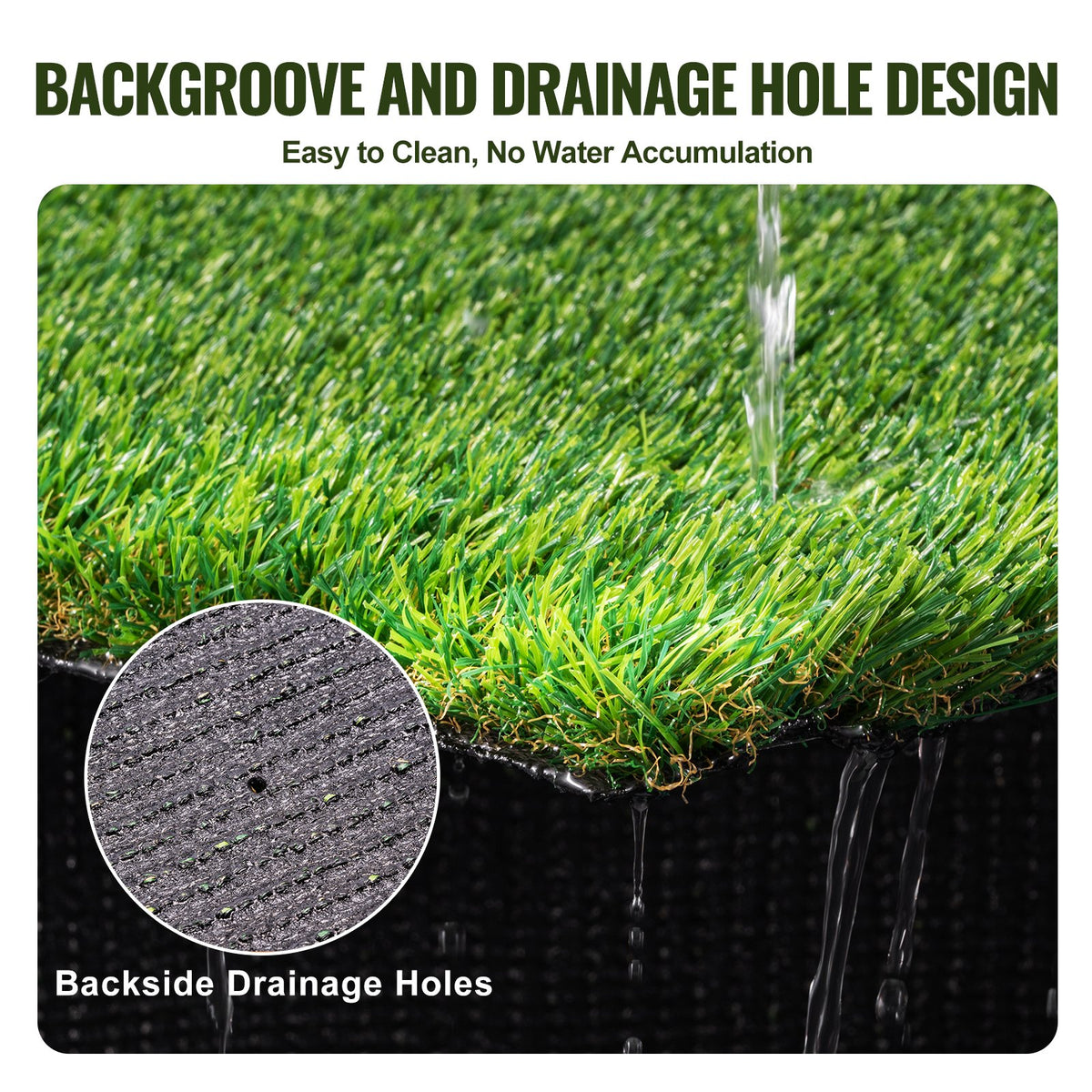 VEVOR Artifical Grass, 6 x 10 ft Rug Green Turf, 1.38"Fake Door Mat Outdoor Patio Lawn Decoration, Easy to Clean with Drainage Holes, Perfect For Multi-Purpose Home Indoor Entryway Scraper Dog Mats