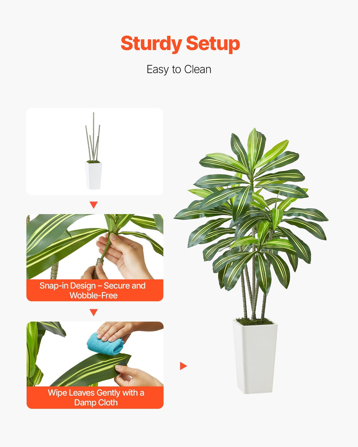 Artificial Dracaena Tree 1524 mm, Fake Palm Tropical Plants with White Tall Planter, Faux Floor Silk Plant in Pot, Large Trees for Home Office Living Room Decor House Warming, Indoor Outdoor