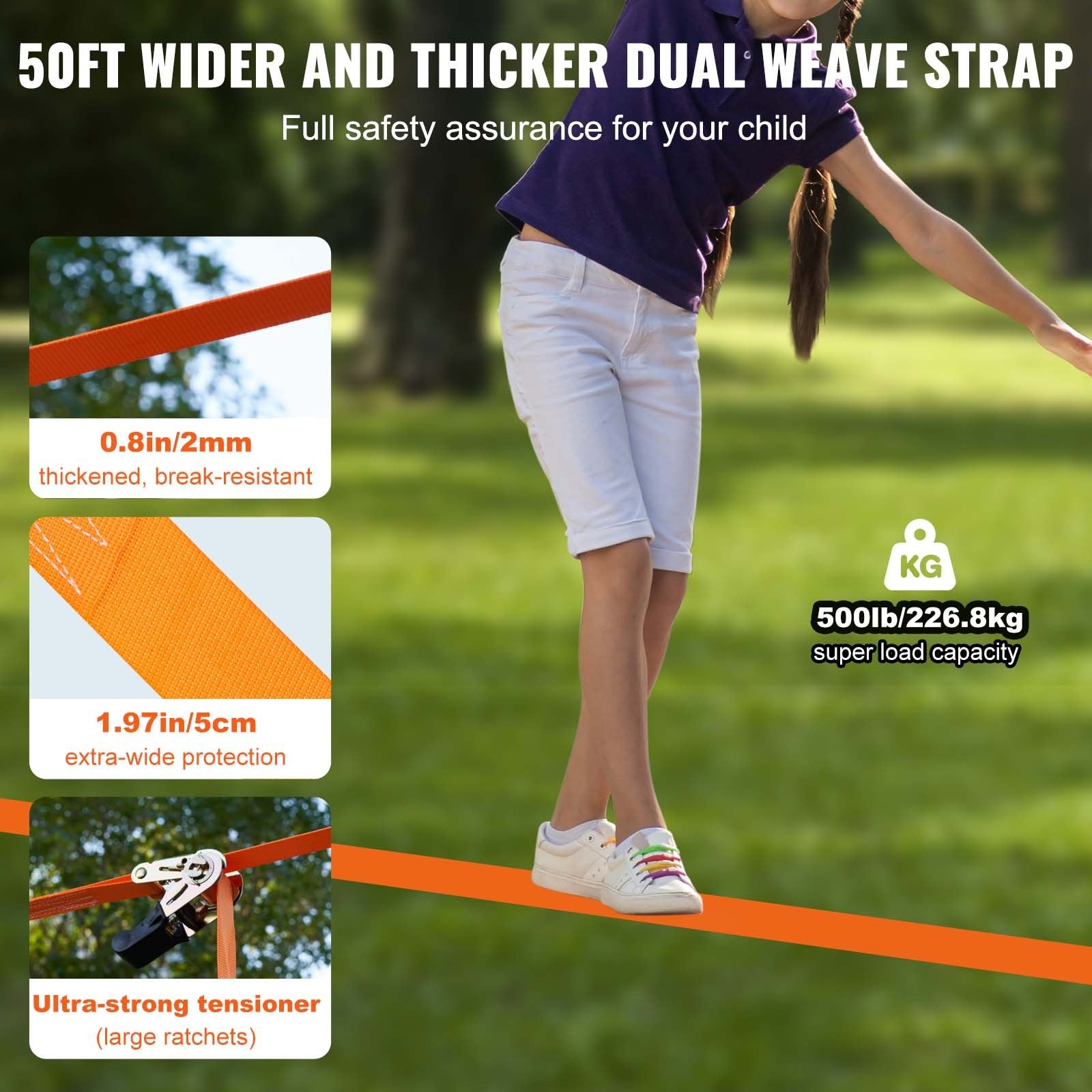 VEVOR Ninja Warrior Obstacle Course for Kids, 15.24 m Weatherproof Slacklines, 500lbs Weight Capacity Monkey Line, Outdoor Playset Equipment, Backyard Toys Training Equipment Set with 10 Obstacles