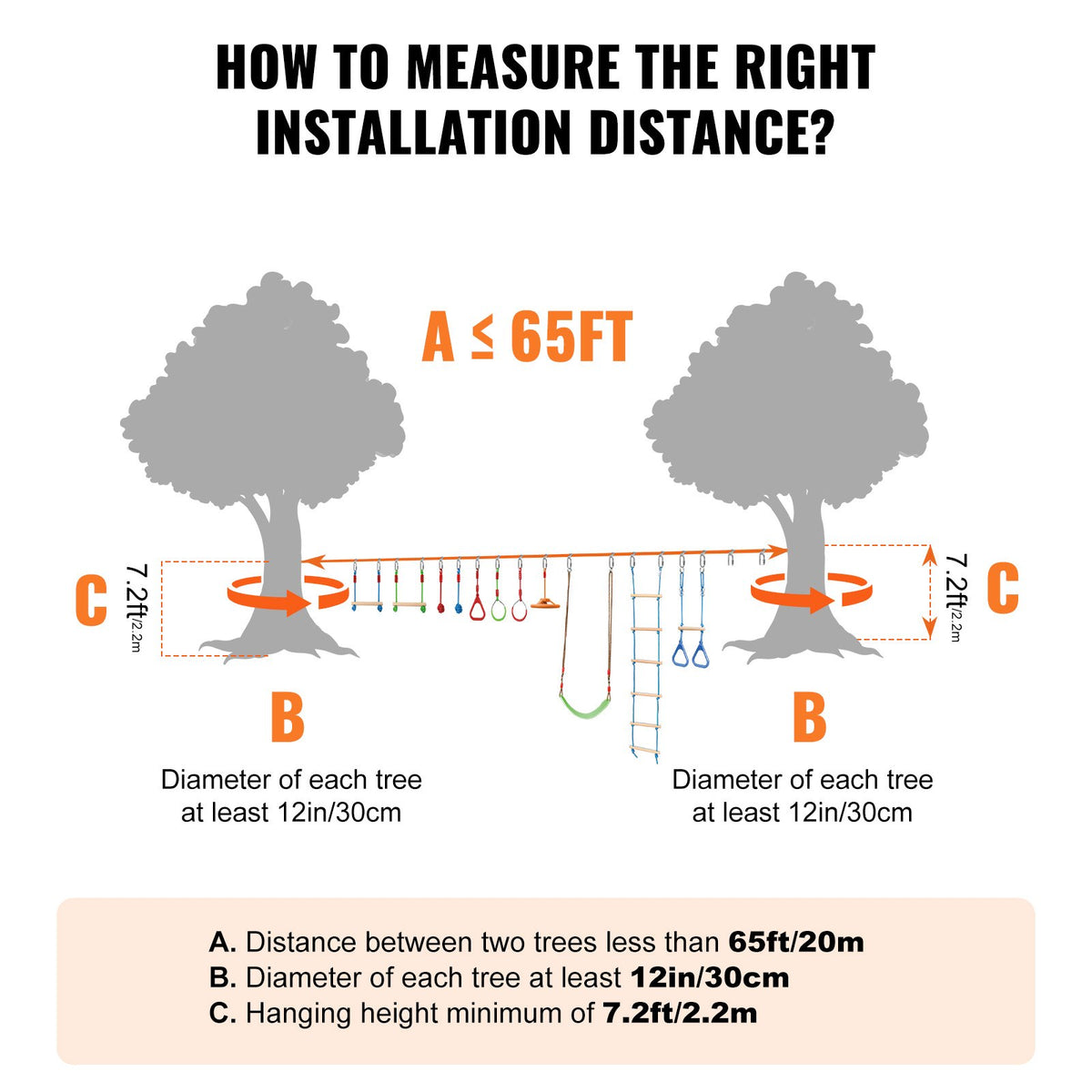 VEVOR Ninja Warrior Obstacle Course for Kids, 2 x 19.8m Weatherproof Slacklines, 500lbs Weight Capacity Monkey Line, Outdoor Playset Equipment, Backyard Toys Training Equipment Set with 12 Obstacles