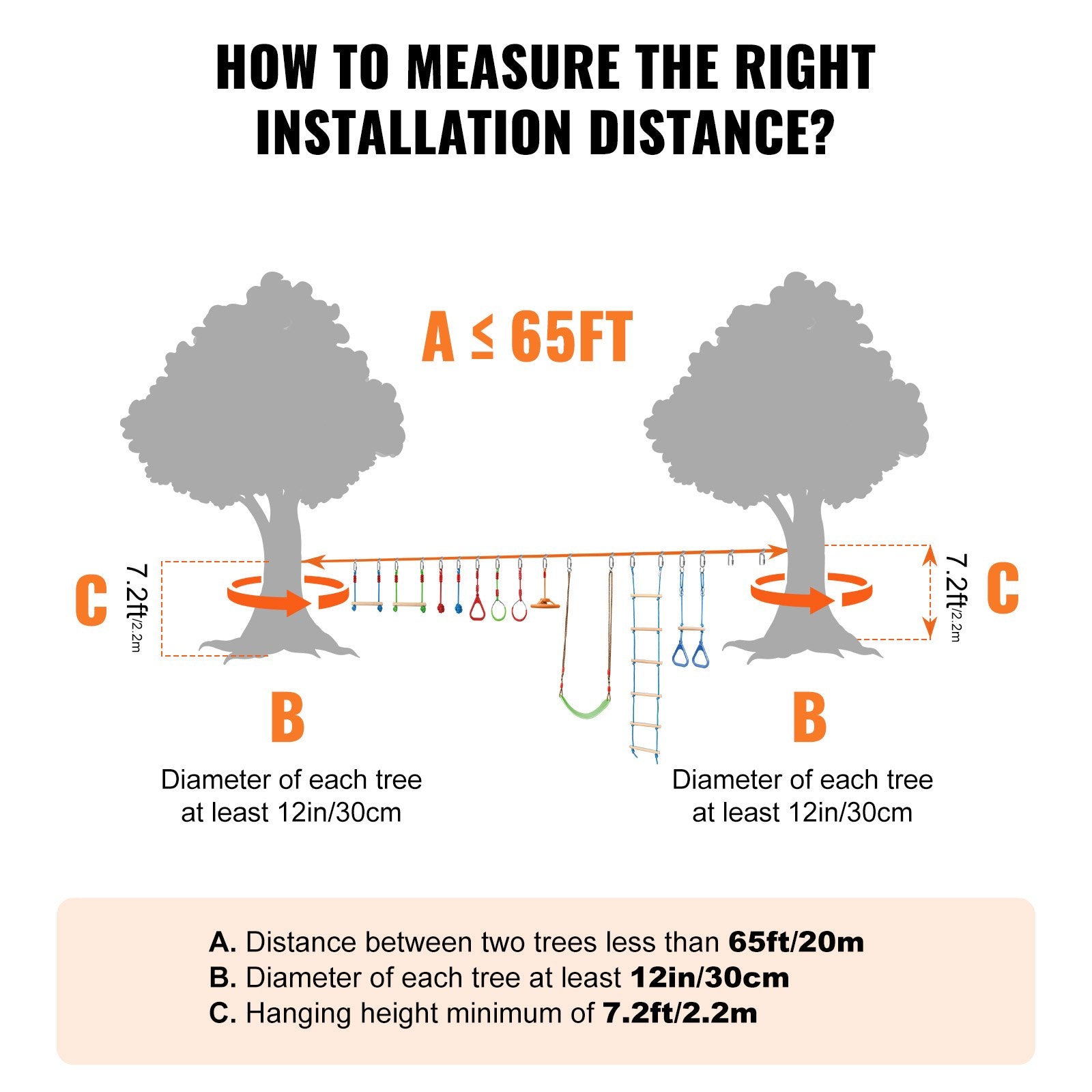 VEVOR Ninja Warrior Obstacle Course for Kids, 2 x 19.8m Weatherproof Slacklines, 500lbs Weight Capacity Monkey Line, Outdoor Playset Equipment, Backyard Toys Training Equipment Set with 12 Obstacles