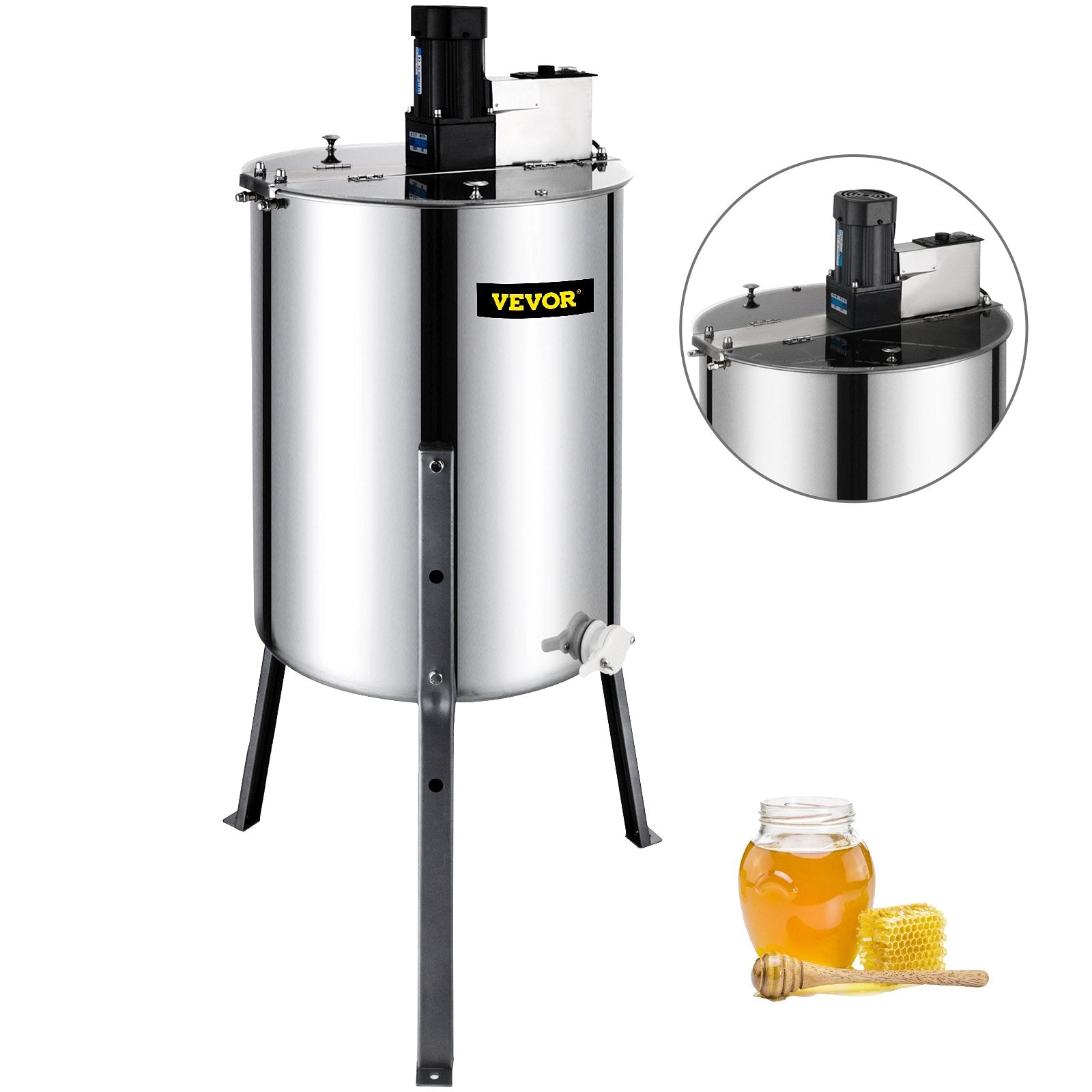 VEVOR 4 Frame Electric Honey Extractor Beekeeping 120 W Motor 2 Clear Lids