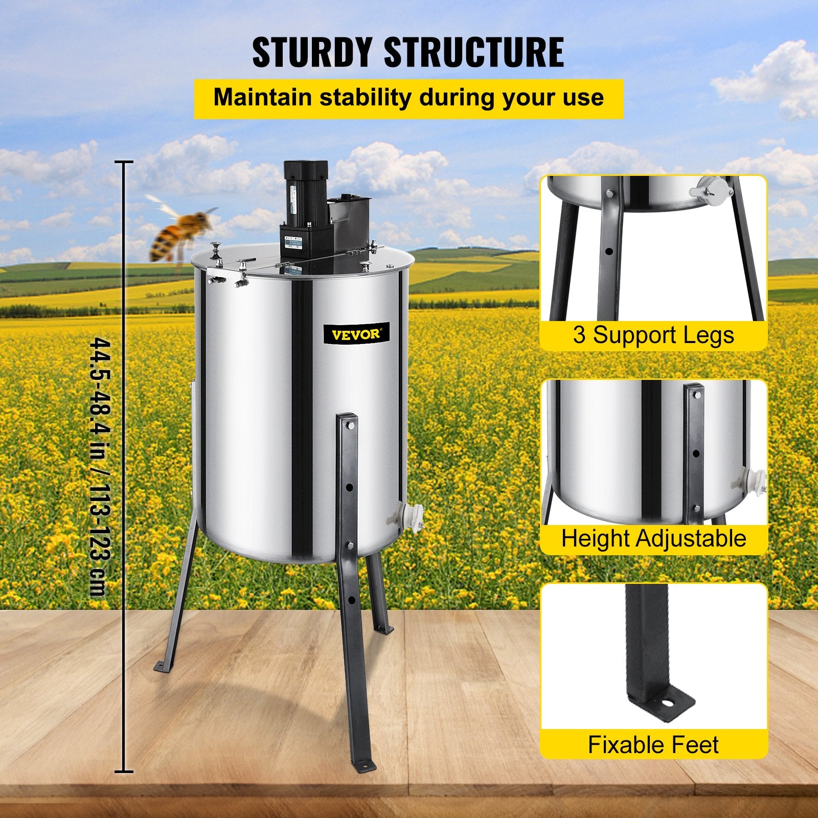 VEVOR 4 Frame Electric Honey Extractor Beekeeping 120 W Motor 2 Clear Lids