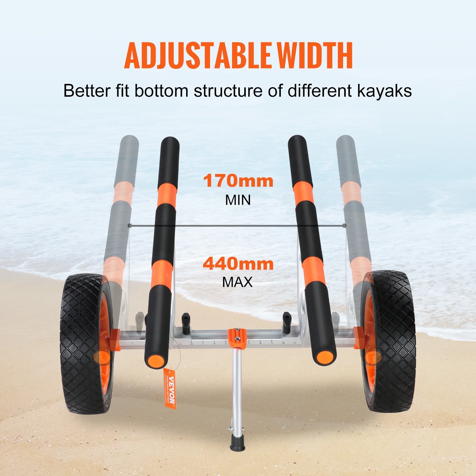 VEVOR Adjustable Kayak Cart Canoe Boat Carrier 450lbs Load with 12'' Solid Tires