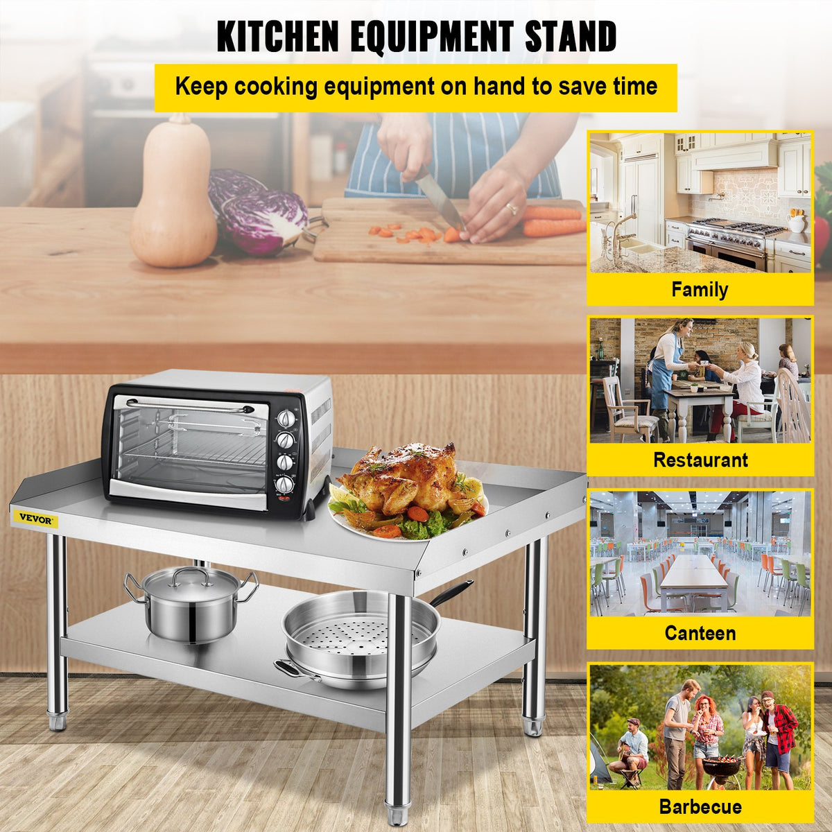 VEVOR Stainless Steel Equipment Grill Stand, 122 x 76 x 61cm Stainless Table, Grill Stand Table with Adjustable Storage Undershelf, Equipment Stand Grill Table for Hotel, Home, Restaurant Kitchen