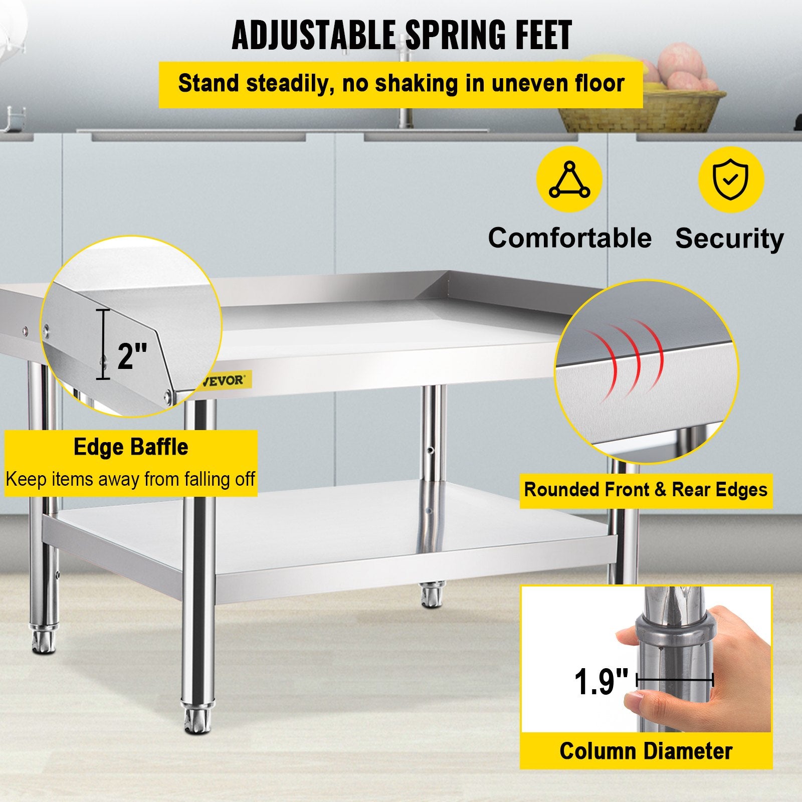 VEVOR Stainless Steel Equipment Grill Stand, 122 x 76 x 61cm Stainless Table, Grill Stand Table with Adjustable Storage Undershelf, Equipment Stand Grill Table for Hotel, Home, Restaurant Kitchen