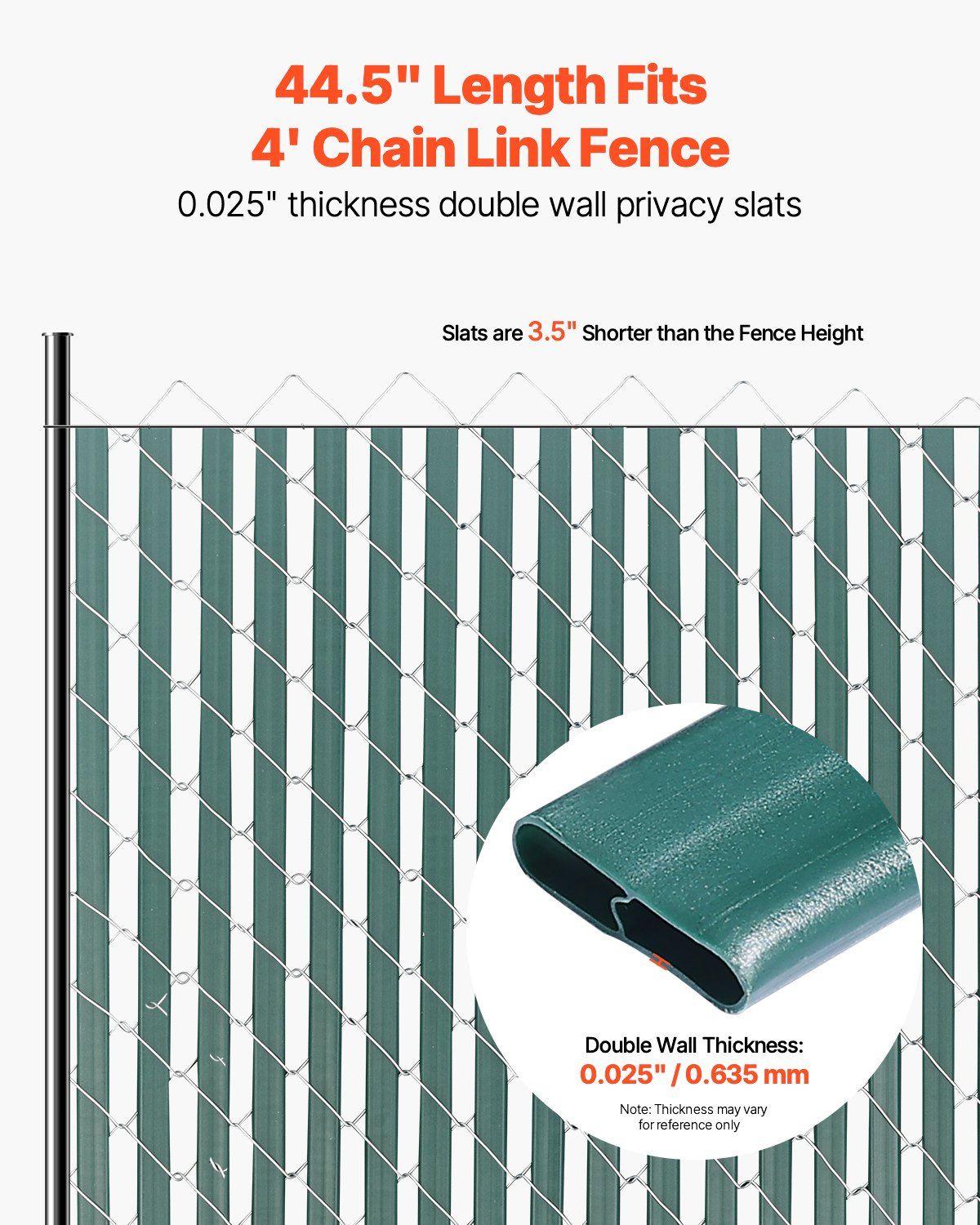 Bottom Locking Privacy Slats, Double-Wall Vertical Bottom-Locking Slats for Chain-Link Fence, High-Density HDPE Chain Link Slats Ideally Fit 1.2 m High Fence for Garden Farm Sports Field(Green)