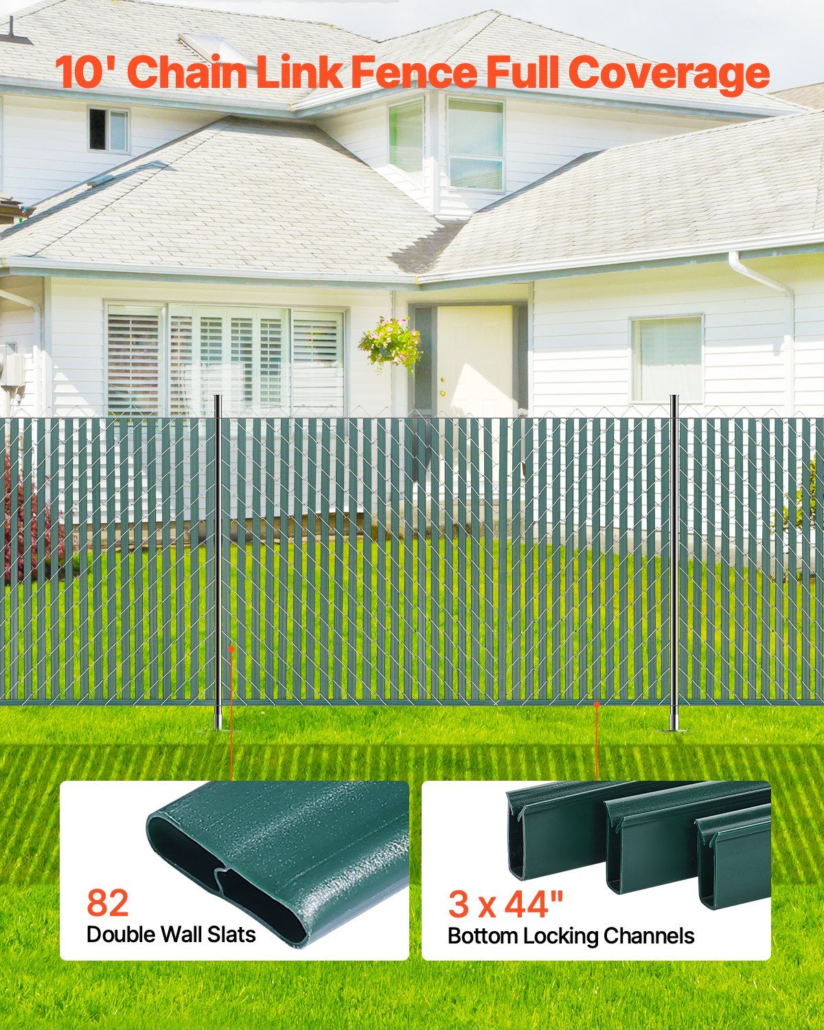 Bottom Locking Privacy Slats, Double-Wall Vertical Bottom-Locking Slats for Chain-Link Fence, High-Density HDPE Chain Link Slats Ideally Fit 1.2 m High Fence for Garden Farm Sports Field(Green)