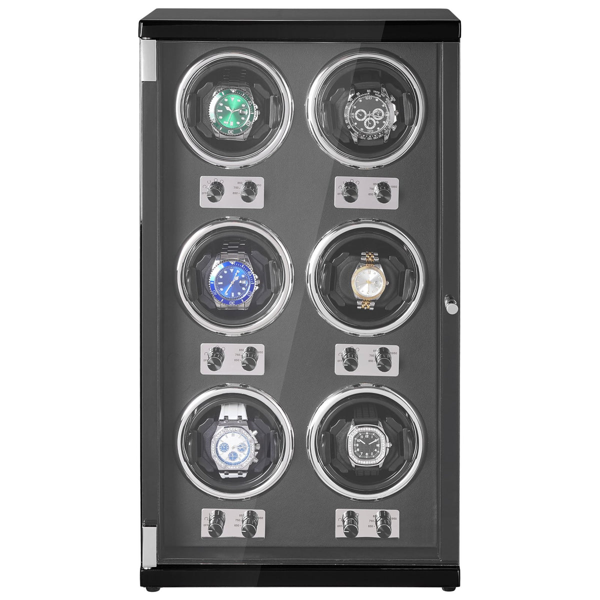 VEVOR Watch Winder, Watch Winder for 6 Men's and Women's Automatic Watches, with 6 Super Quiet Japanese Mabuchi Motors, Blue LED Light and Adapter, High-Density Board Shell and Black PU