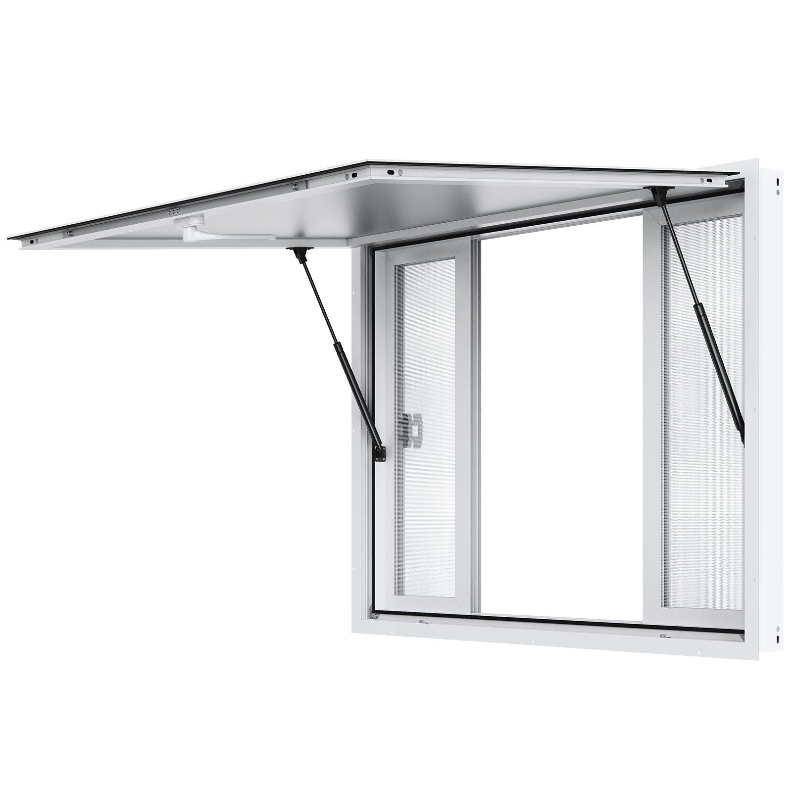 Concession Window 48"x36", Aluminum Alloy Food Truck Service Window with 4 Horizontal Sliding Windows & Awning Door & Drag Hook, Up to 85 Degrees Serving Window for Food Truck Concession Trailer