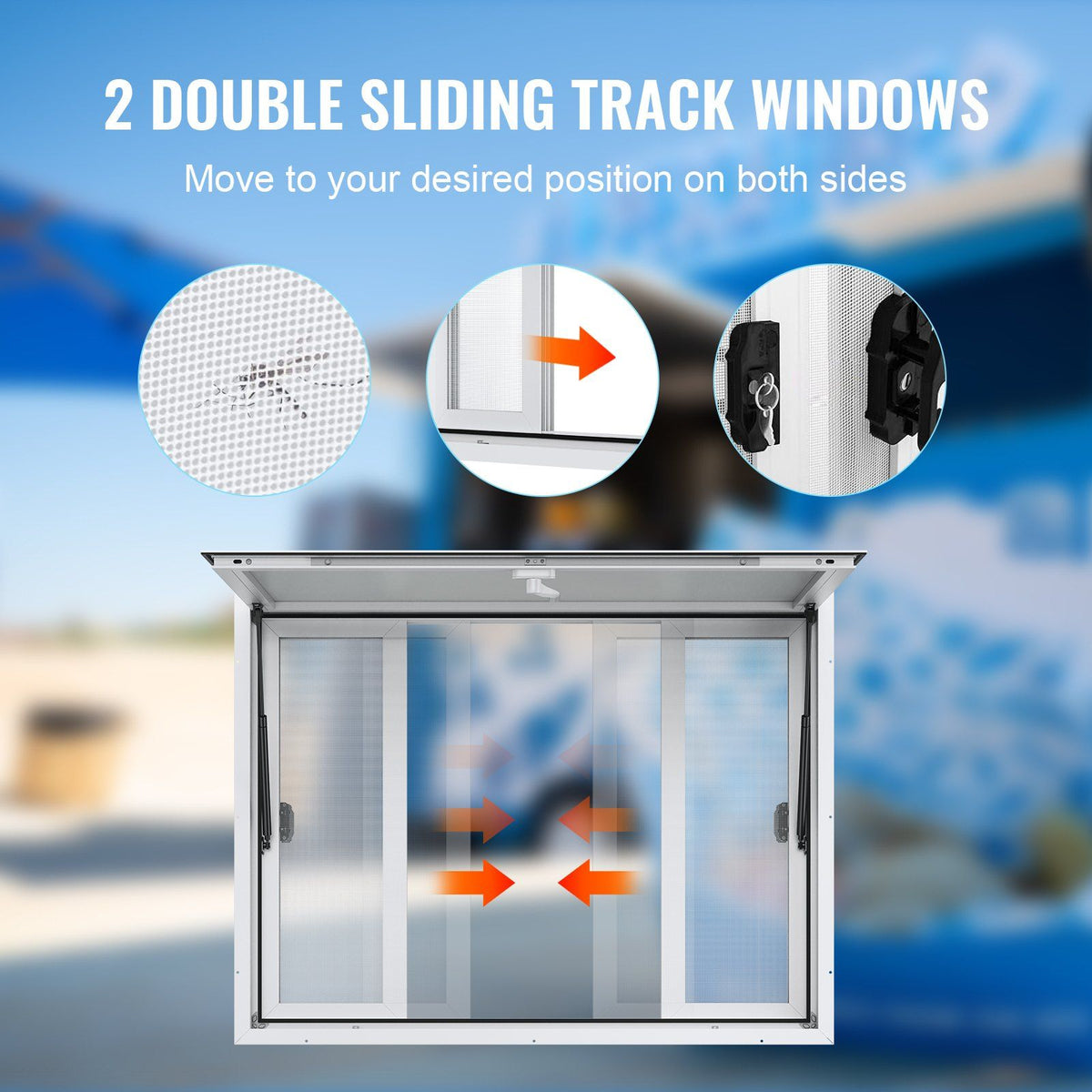 Concession Window for Food Truck, 1220x915 mm Aluminum Alloy Service Window, Up to 85 Degrees Serving Window with 4 Sliding Windows & Awning Door & Drag Hook, for Food Truck Concession Trailer