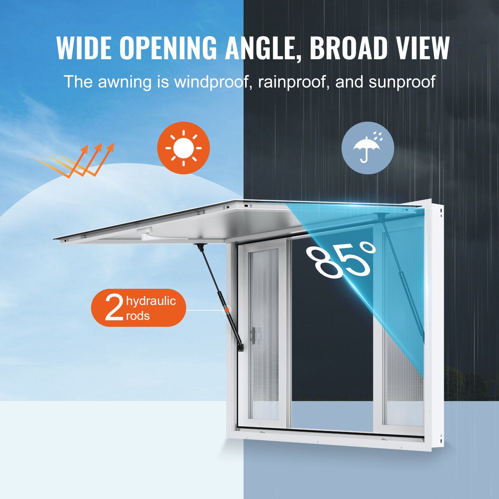 Concession Window for Food Truck, 1220x915 mm Aluminum Alloy Service Window, Up to 85 Degrees Serving Window with 4 Sliding Windows & Awning Door & Drag Hook, for Food Truck Concession Trailer