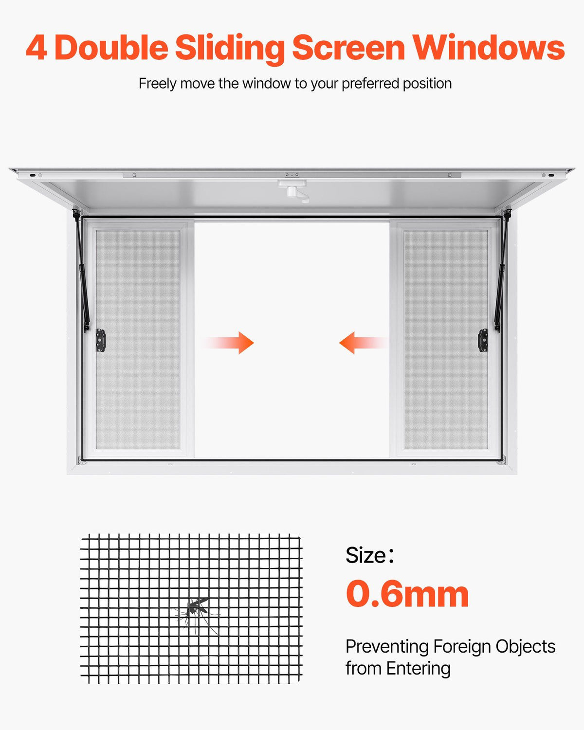 Concession Window 1524x915 mm, Aluminum Alloy Service Window for Food Truck, Up to 85 Degrees Stand Serving Window with 4 Sliding Windows, Awning Door, and Drag Hook, for Concession Trailers