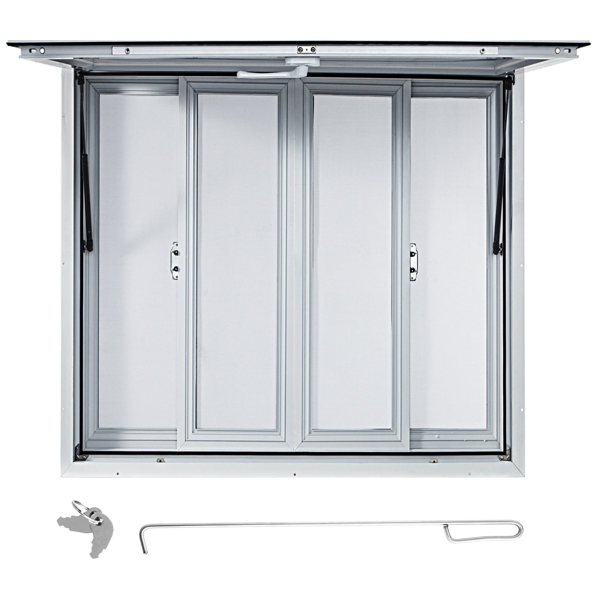 VEVOR Concession Window, 91.4 x 91.4 cm Aluminum Alloy Food Truck Service Window with 4 Horizontal Sliding Screen Windows &amp; Awning Door &amp; Drag Hook, Serving Window for Food Trucks Concession Trailers