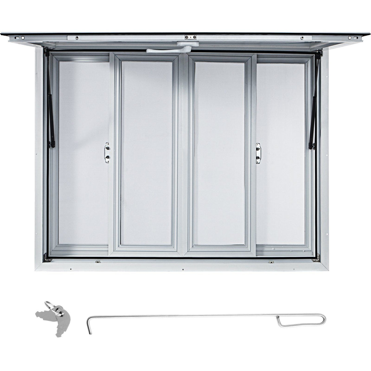 Concession Window, 48 x 36 inch, Aluminum Alloy Food Truck Service Window with 4 Horizontal Sliding Screen Windows &amp; Awning Door &amp; Drag Hook, Serving Window for Food Trucks Concession Trailers