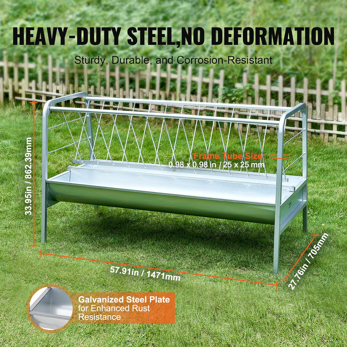 VEVOR Livestock Hay Feeder, 2 in 1 Grain & Hay Feeder, 80-Gallon Capacity Pasture Feeder, 59" Long Goat Hay Feeder with Deeper Feeding Pan, Heavy Duty Steel Grain & Hay Holder for Sheep Farms Sheds
