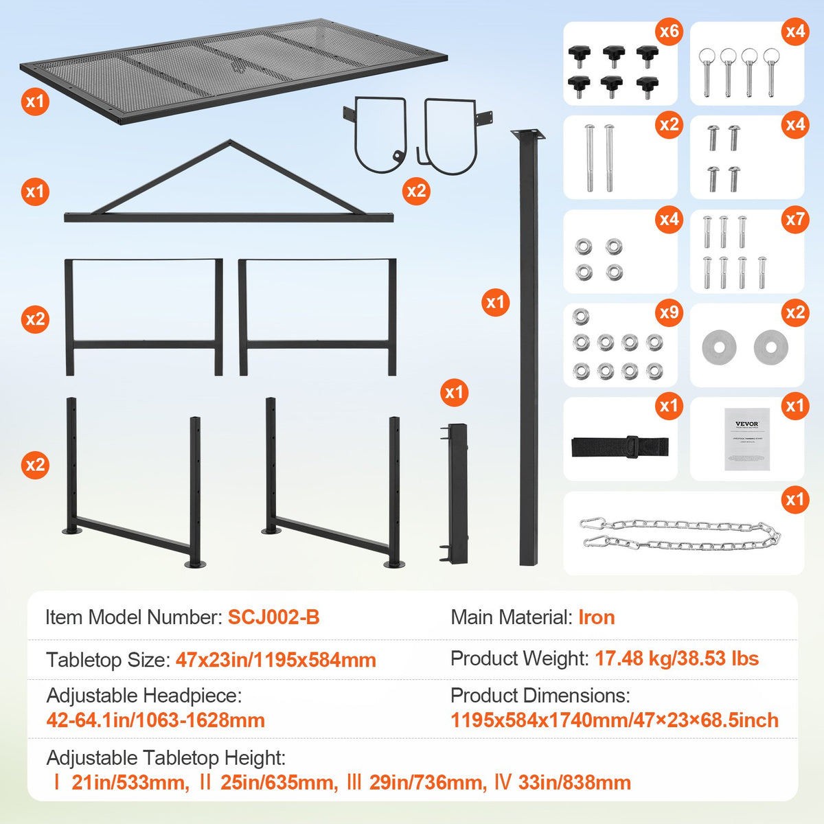 VEVOR Goat & Sheep Stand, 47x23 inch Livestock Stand, Metal Livestock Milking and Shearing Stand 21" to 33" Adjustable Height, with Headpiece and Nose Loop, 500lbs Loading Weight, Black