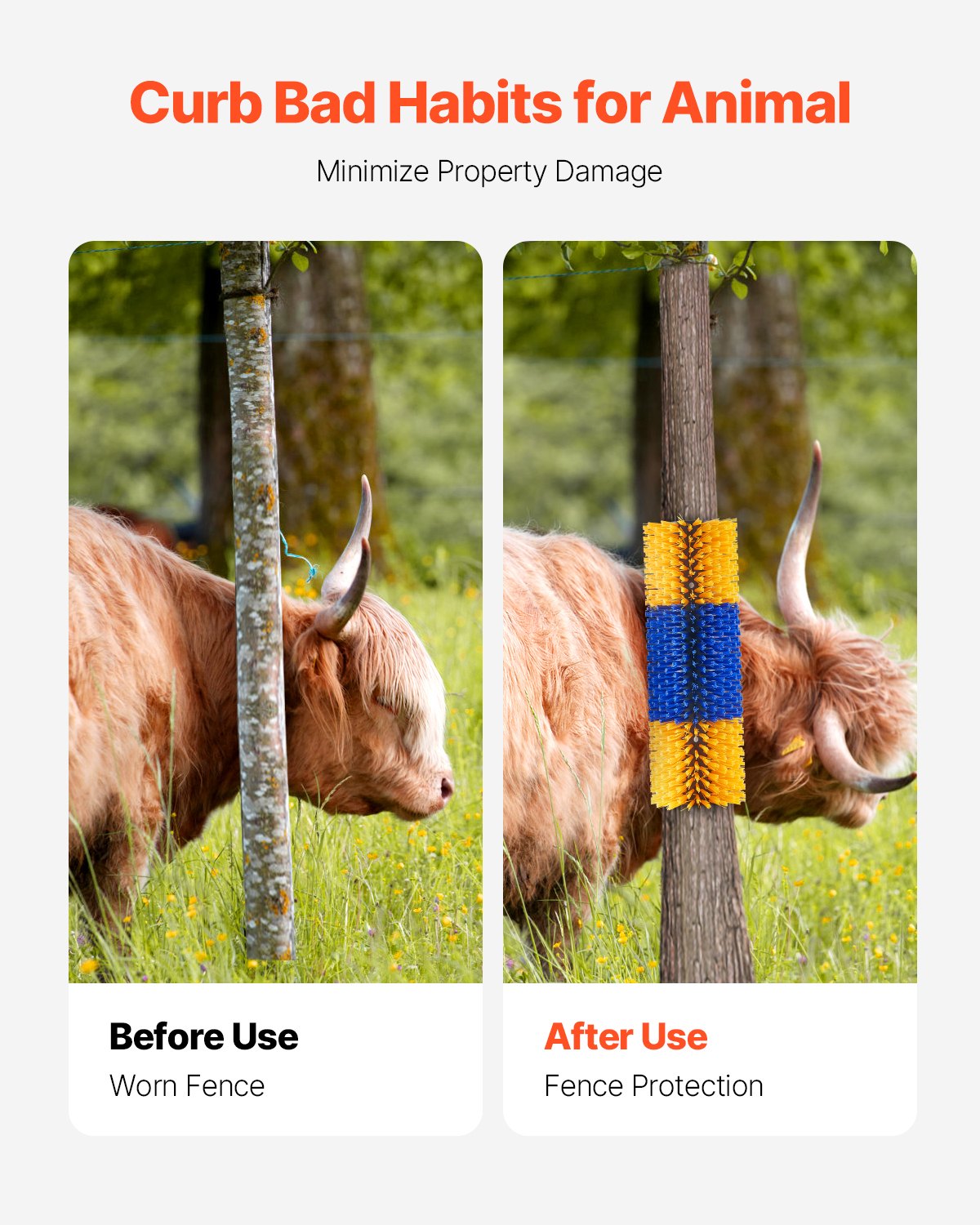 VEVOR Livestock Scratching Brush, Horse Brush with 2 Screws, 20  x 7.5 in Cow Scratcher, for Back Itch Relief & Keep Cleaning, Grooming & Scratching Post Brush for Horse, Pig, Cattle Supplies