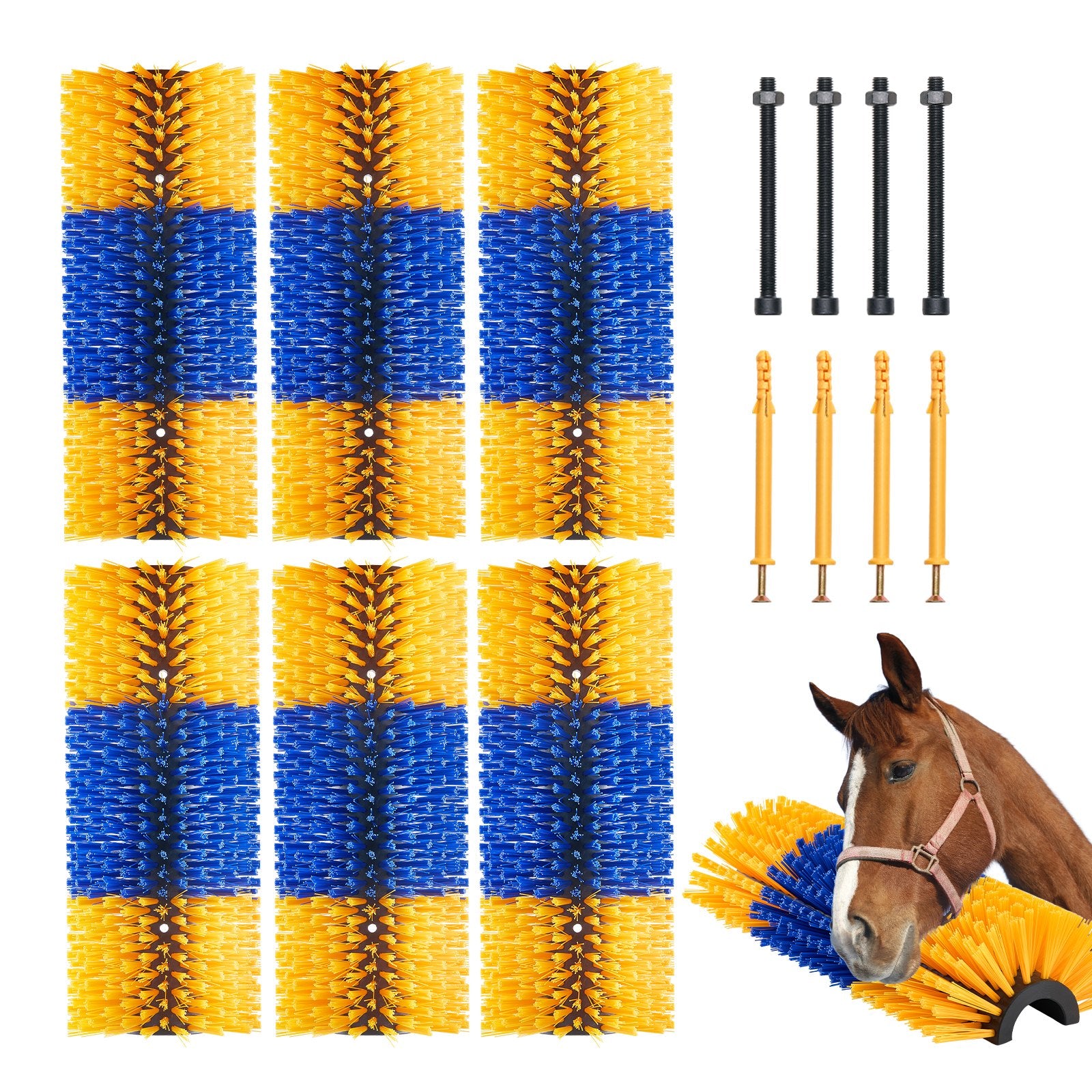 VEVOR Livestock Scratching Brush, 6 Pcs Horse Brush with 12 Screws, 20 x 7.5 in Cow Scratcher, for Back Itch Relief & Keep Cleaning, Grooming & Scratching Post Brush for Horse, Pig, Cattle Supplies