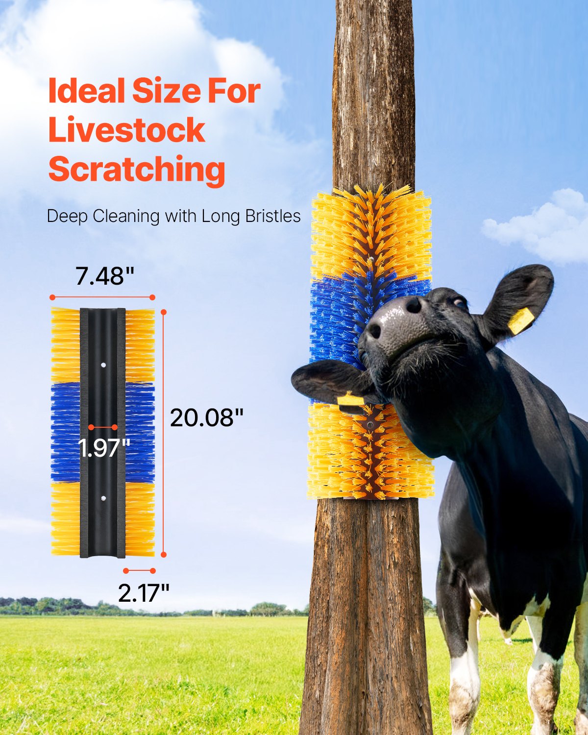 VEVOR Livestock Scratching Brush, 6 Pcs Horse Brush with 12 Screws, 20 x 7.5 in Cow Scratcher, for Back Itch Relief & Keep Cleaning, Grooming & Scratching Post Brush for Horse, Pig, Cattle Supplies