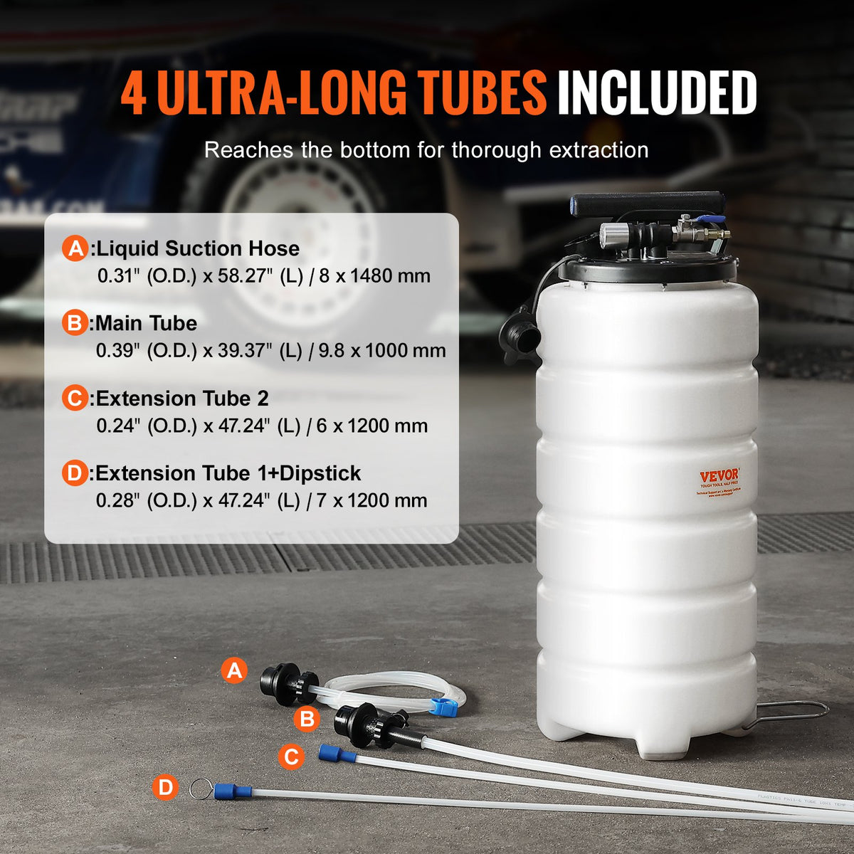 VEVOR Fluid Extractor, 15 Liters Capacity, Pneumatic/Manual Oil Changer Vacuum Fluid Extractor with Dipstick and Liquid Suction Hose, Oil Extractor Change Pump for Automotive Fluids Vacuum Evacuation