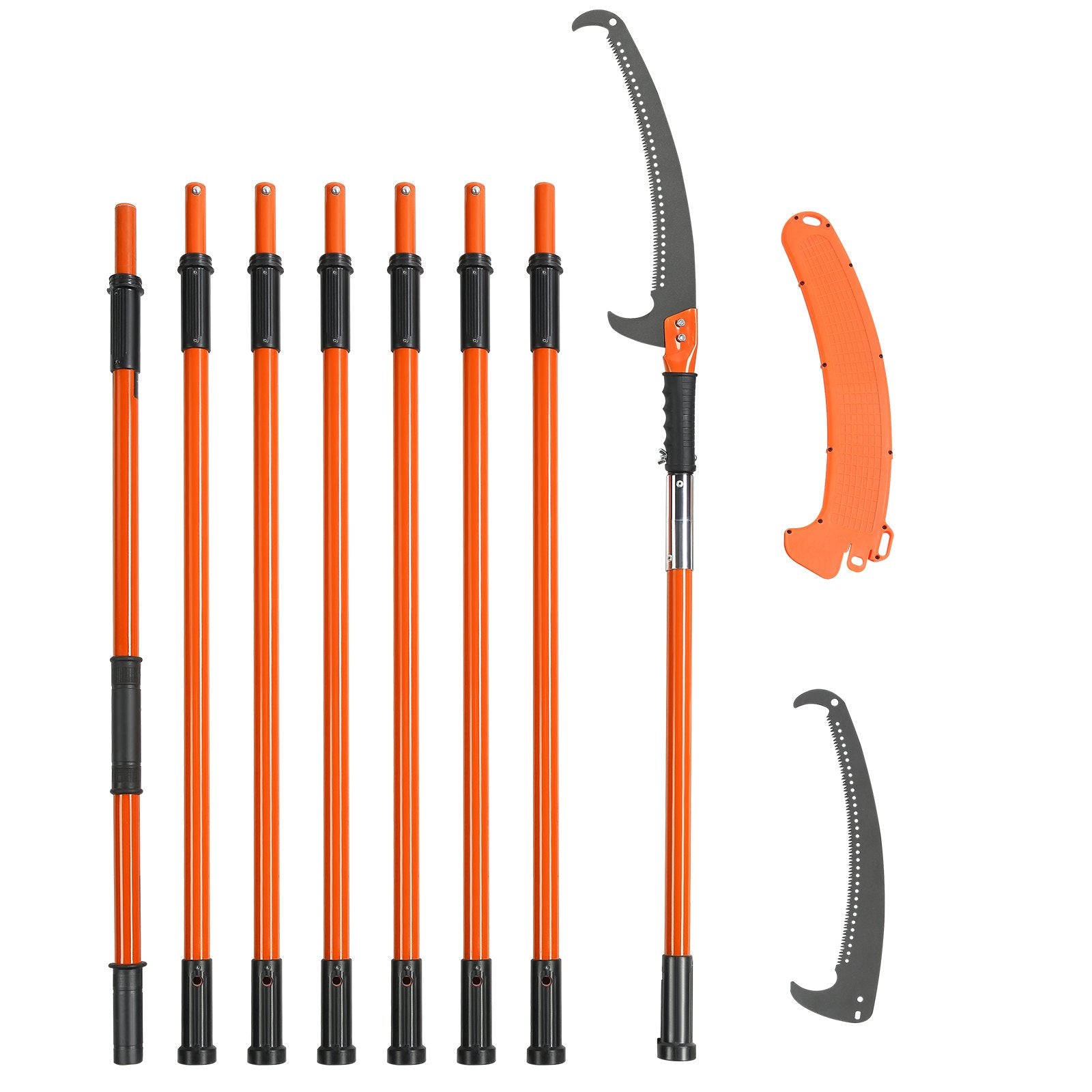 VEVOR Manual Pole Saw, 2.24 m-8.24 m Extendable Tree Pruner, Sharp Steel Blade High Branches Trimming, Manual Branch Trimmer with Lightweight 8 Fiberglass Handles, for Pruning Palms and Shrubs