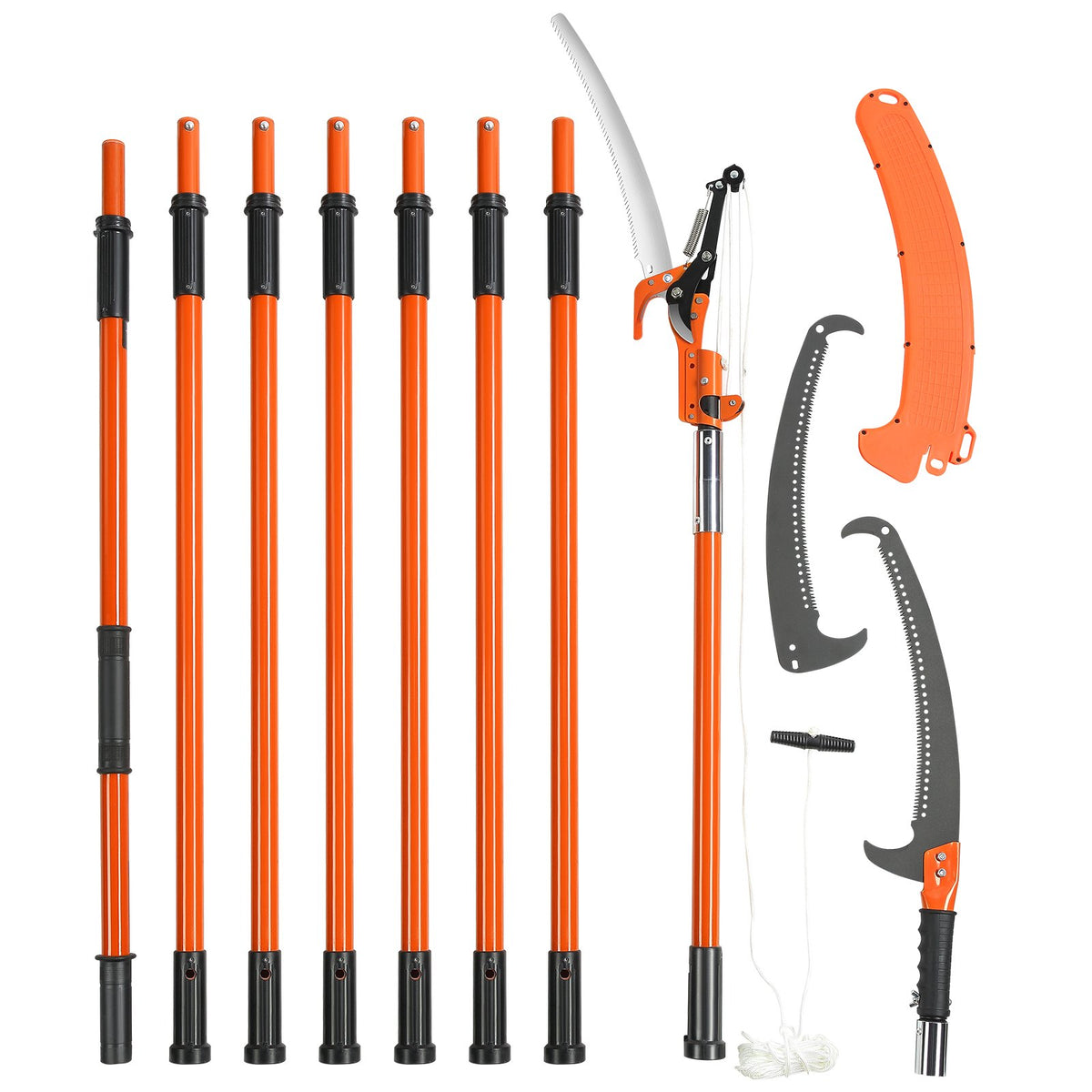 VEVOR Manual Pole Saw, 2.24 m-8.24 m Extendable Tree Pruner, Sharp Steel Blade and Scissors High Branches Trimming, Branch Trimmer with Lightweight 8 Fiberglass Handles, for Pruning Palms and Shrubs