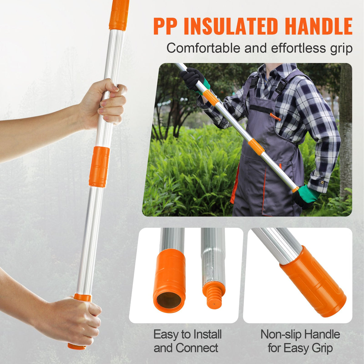 VEVOR Manual Pole Saw Extendable Tree Pruner 1.4 m-3 m Aluminum Alloy Pole