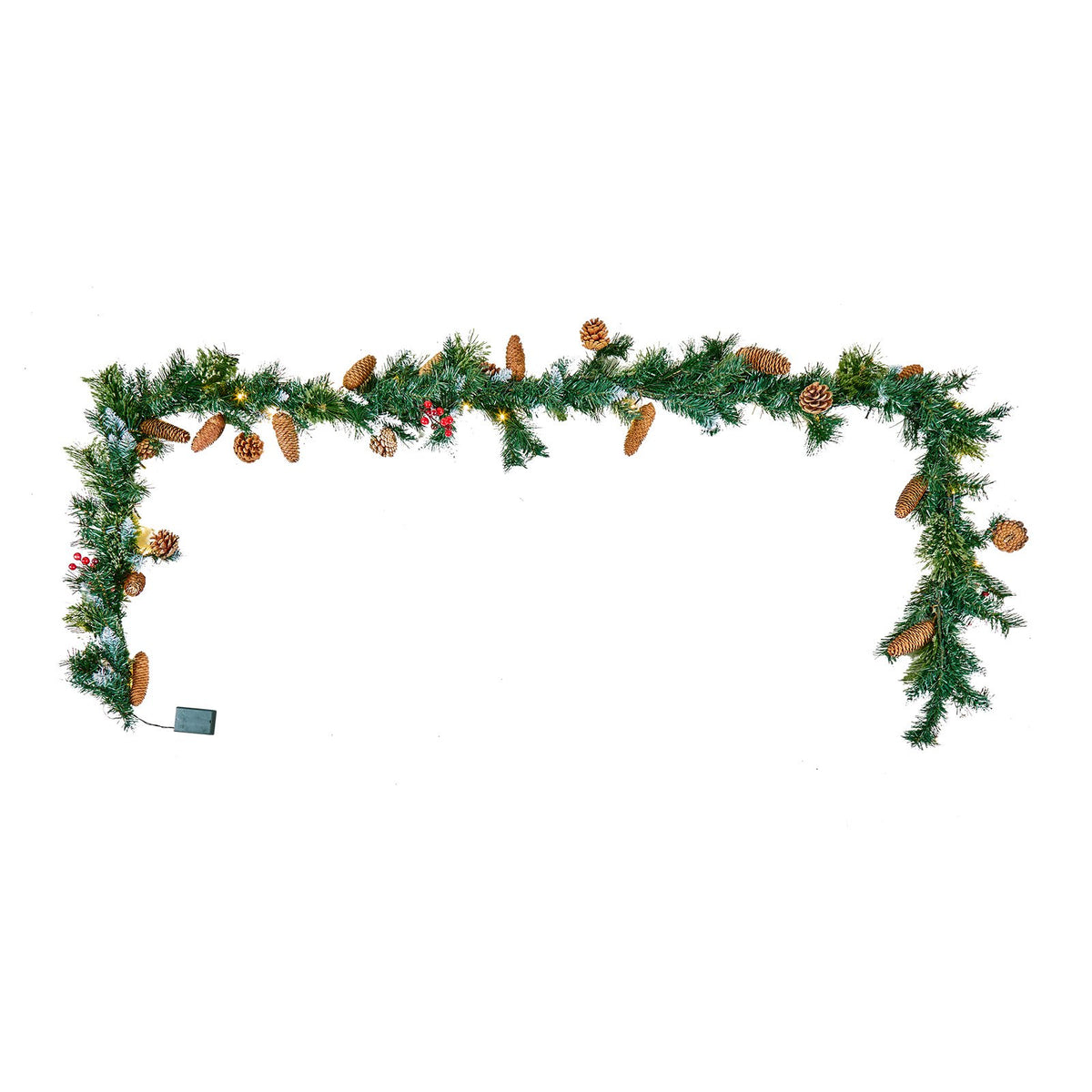VEVOR Christmas Garland, 2750mm Artificial Christmas Garland with Light String, Faux Greenery Decoration with Berry Clusters, Pine Needles, Pine Cones, Realistic Xmas Collection for Mantel Fireplace