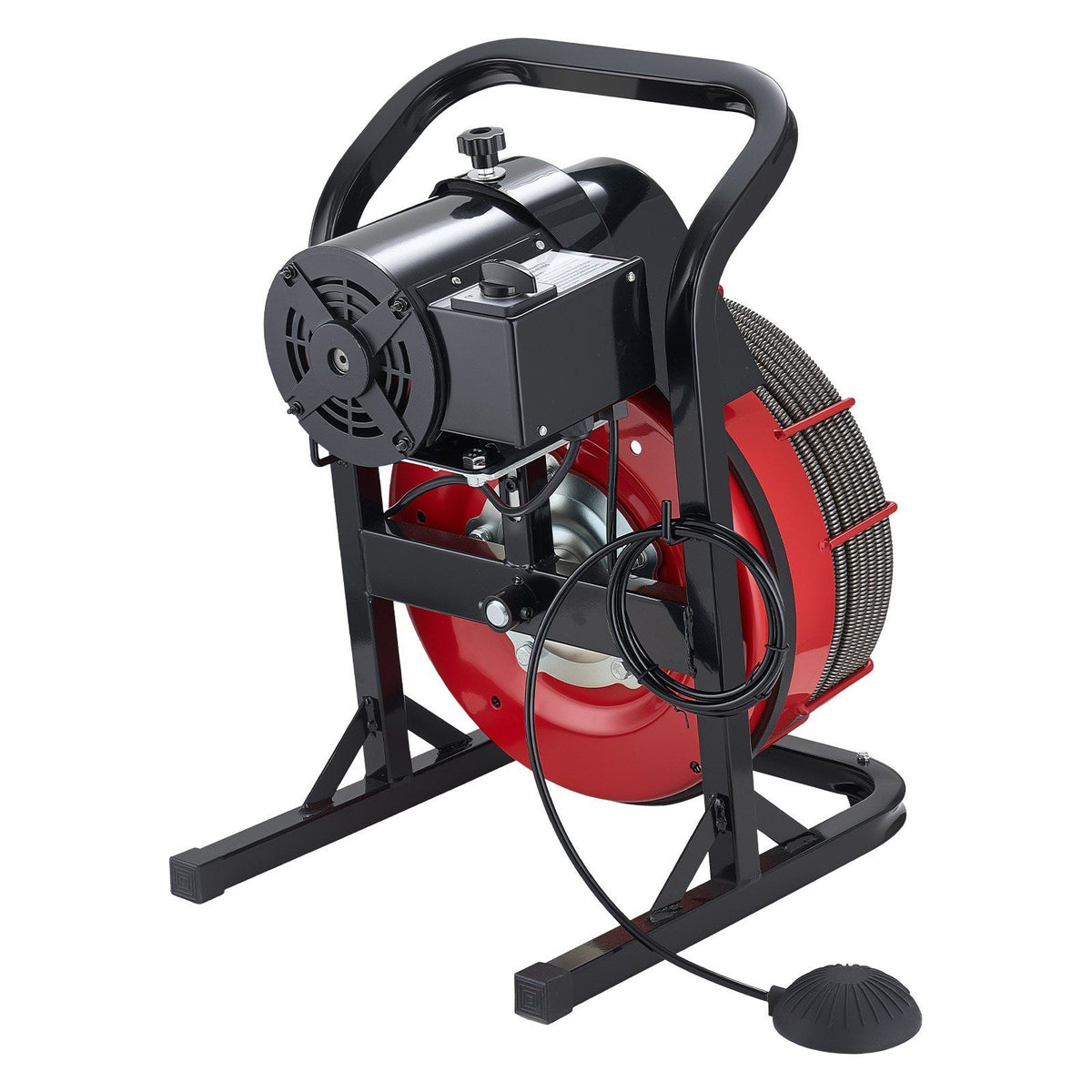 Drain Cleaner Machine 23m x 13mm, Sewer Snake Auger Manual Feed with 4 Cutters &amp; Air-activated Foot Switch for 50mm to 150mm Pipes