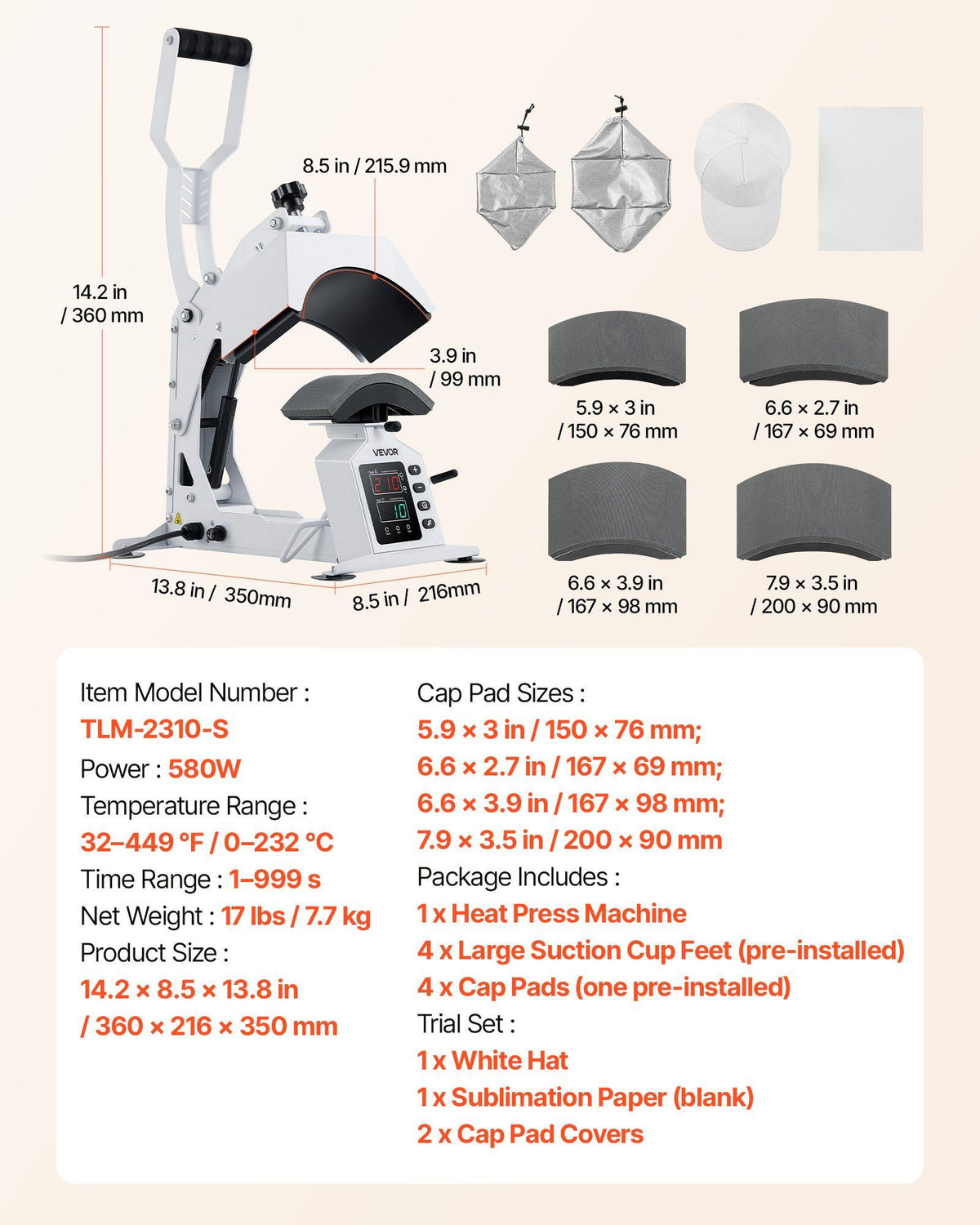 Hat Heat Press Machine, with 4 Interchangeable Platens and Caps Stretcher, Precise Temperature & Time Control, Heat Press for Hats and Caps, for HTV Iron On and Sublimation Projects, White