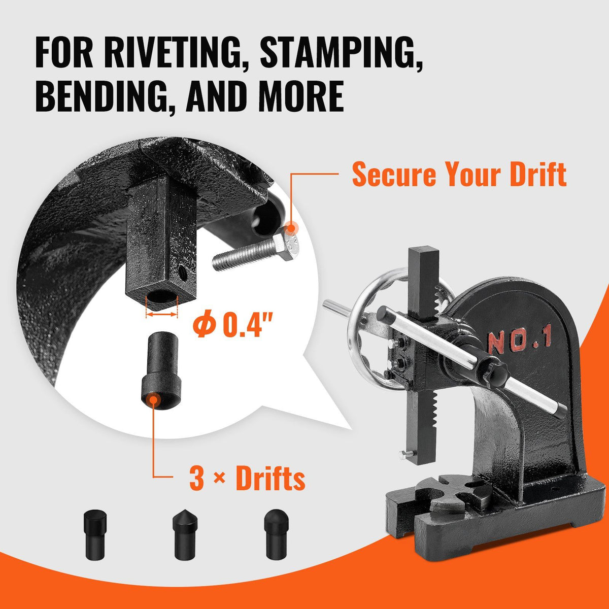 Arbor Press, 1 Ton Manual Arbor Press with Handwheel, 15cm Maximum Height, Cast Iron Heavy-duty Manual Desktop Arbor Press, Precision Hand Press for Stamping, Bending, Stretching, Forming