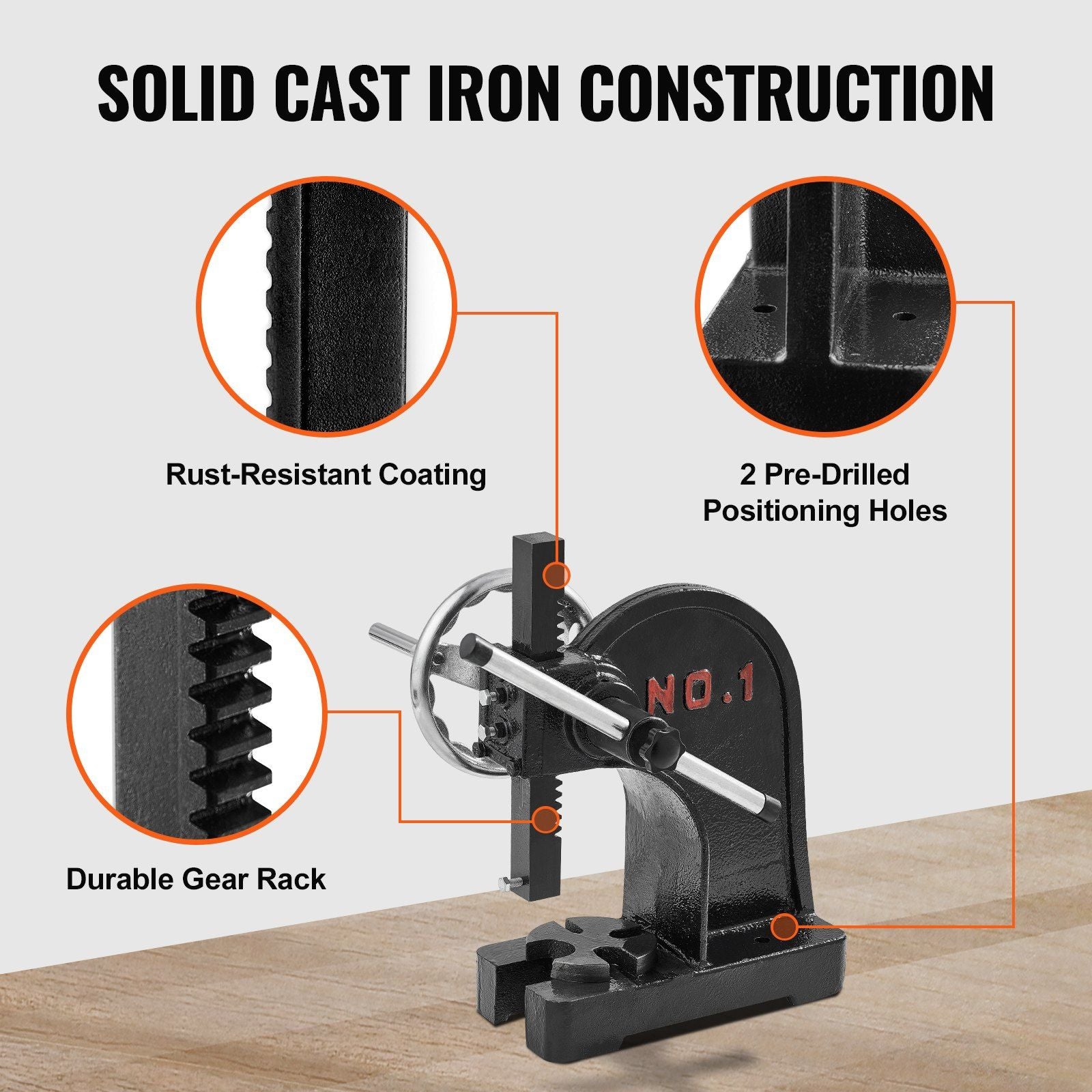 Arbor Press, 1 Ton Manual Arbor Press with Handwheel, 15cm Maximum Height, Cast Iron Heavy-duty Manual Desktop Arbor Press, Precision Hand Press for Stamping, Bending, Stretching, Forming