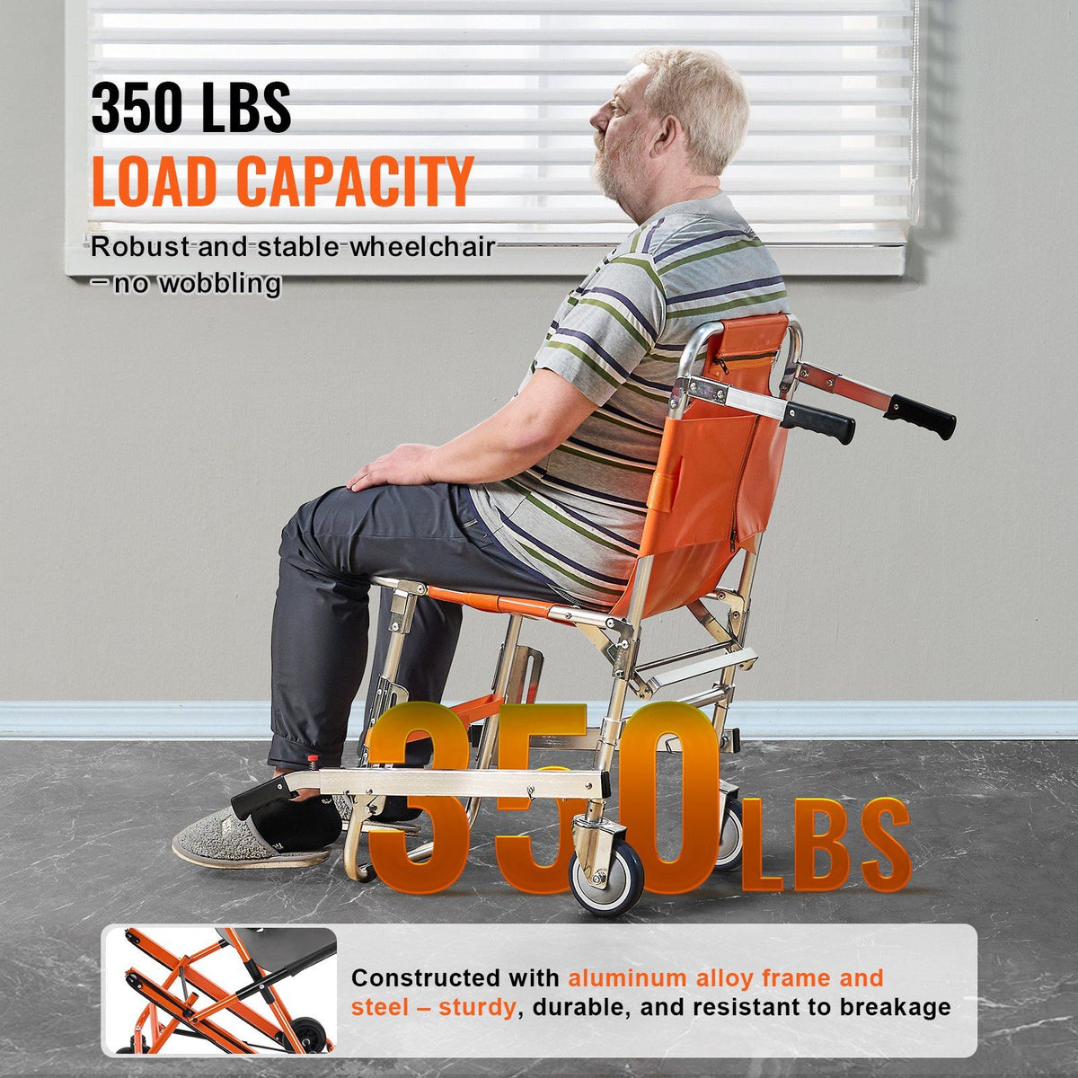 EMS Stair Chair, 159 kg Load Capacity, Foldable Aluminum Emergency Stair Climbing Wheelchair with 2 Wheels, Portable Stair Lift Chair Ambulance Firefighter Evacuation Use for Elderly, Disabled