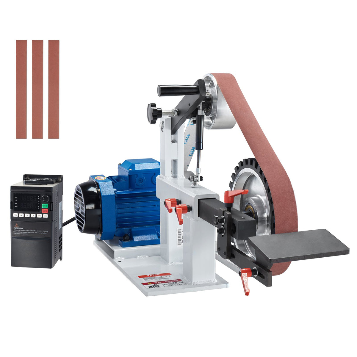 VEVOR Belt Grinder Sander, 72 x 2-Inch Variable Speed Belt Polisher with VFD, 1500W 2HP Polishing Grinding Machine with 3 Grinding Moulds &amp; 3PCS Sanding Belts for Metalworking, Knife Making