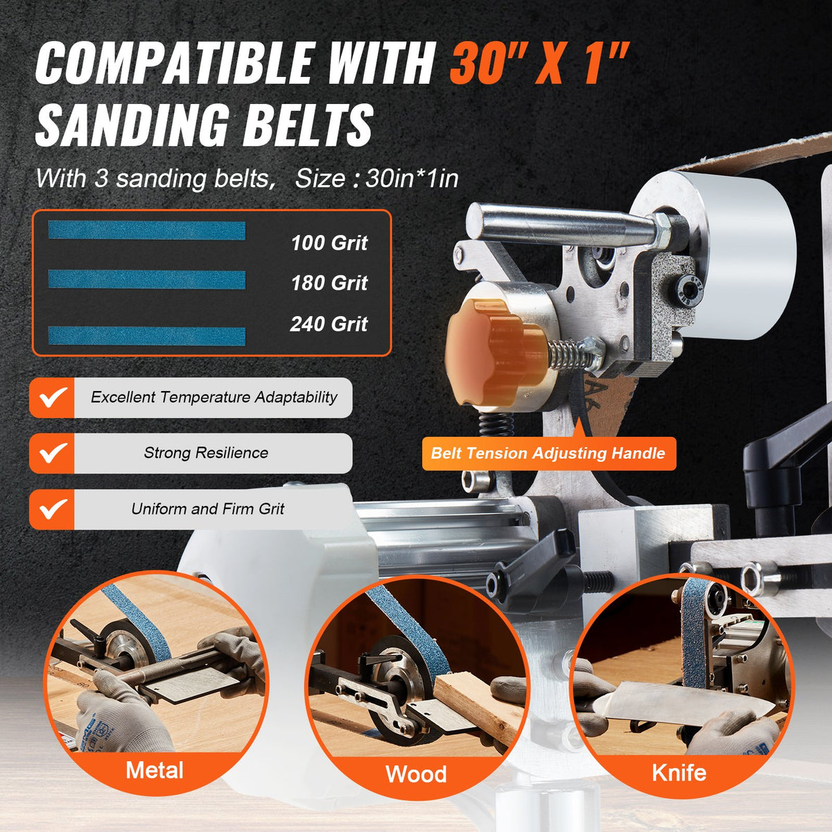 VEVOR Belt Grinder Sander, 30 x 1-Inch Variable Speed Belt Polisher with VFD, 550W Polishing Grinding Machine with 2 Grinding Moulds & 3PCS Sanding Belts for Metalworking, Knife Making