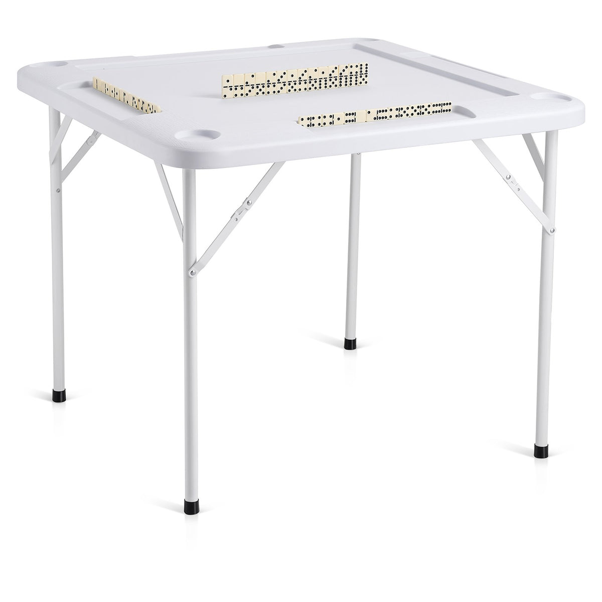 VEVOR Mahjong Table, Square 4 Player Folding Card Table with 4 Cup Holders &amp; 4 Chip Trays, Portable Domino Game Table with 1 Set of Dominoes for Mahjong Poker Puzzles, 90 x 90-inch, White