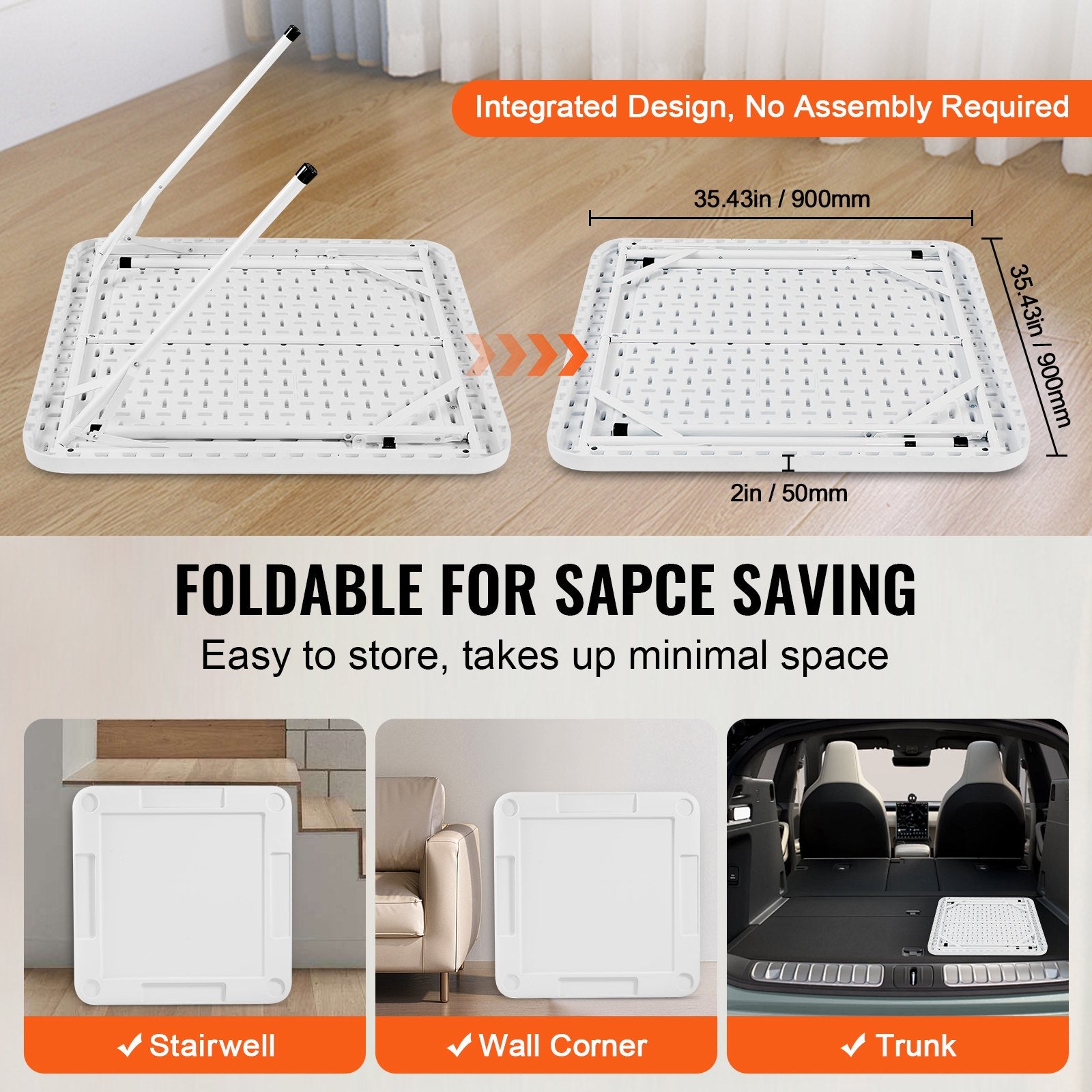 VEVOR Mahjong Table, Square 4 Player Folding Card Table with 4 Cup Holders & 4 Chip Trays, Portable Domino Game Table with 1 Set of Dominoes for Mahjong Poker Puzzles, 90 x 90-inch, White