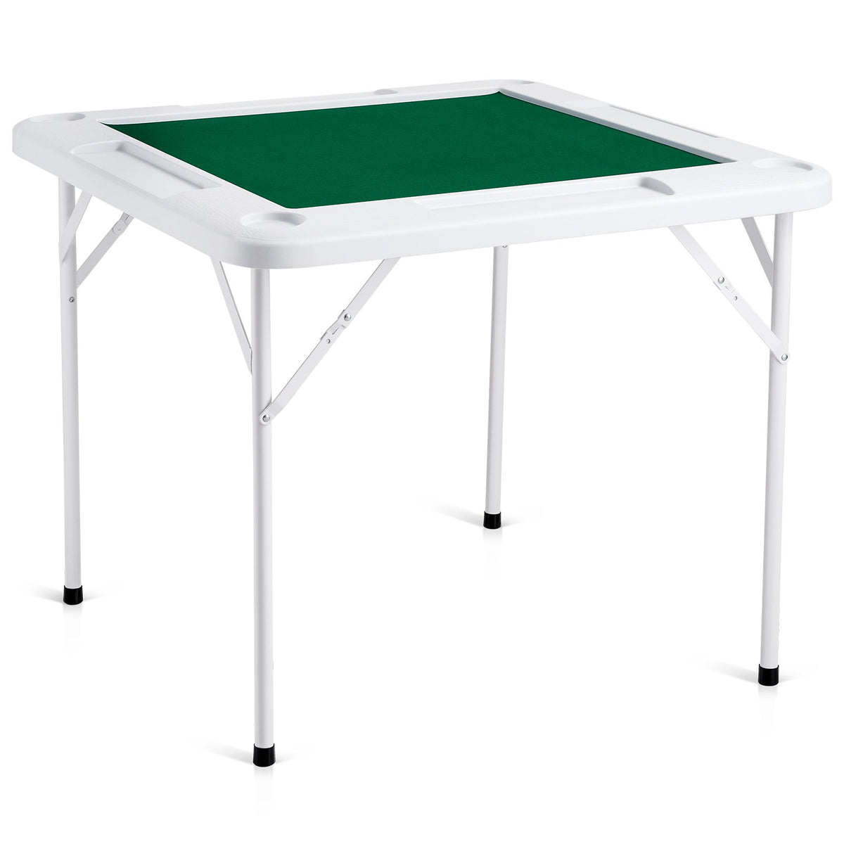 VEVOR Mahjong Table, 4 Player Folding Domino Table with Wear-Resistant Green Tabletop, Portable Square Card Table with 4 Cup Holders &amp; 4 Chip Trays for Mahjong Poker Puzzles, 90 x90-inch