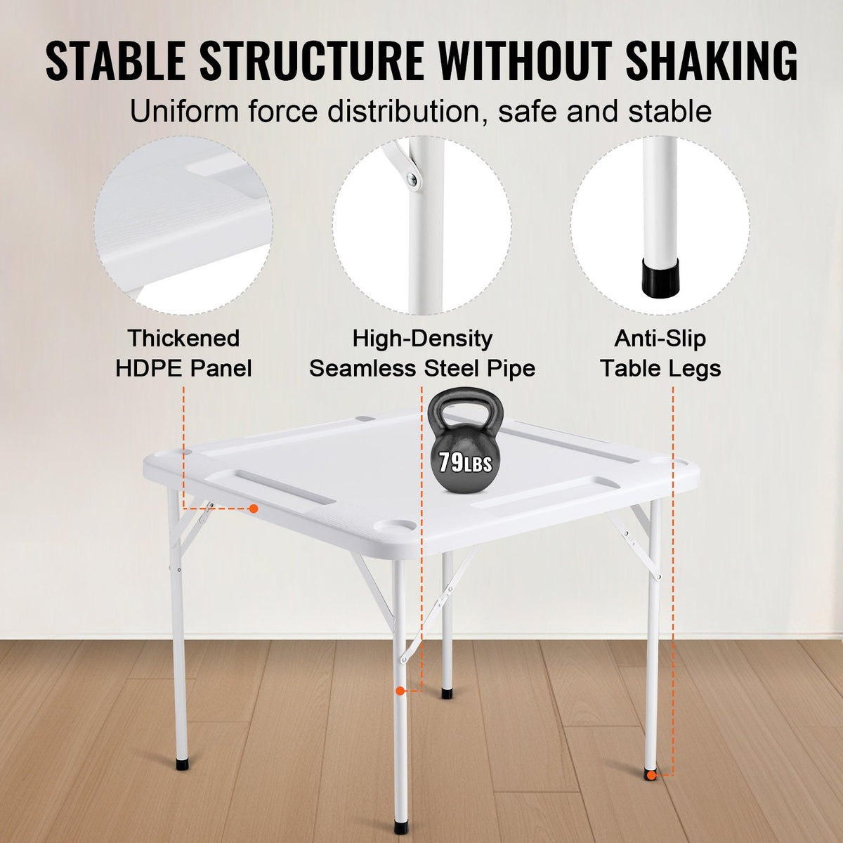 VEVOR Mahjong Table, 4 Player Folding Domino Table with Wear-Resistant Green Tabletop, Portable Square Card Table with 4 Cup Holders & 4 Chip Trays for Mahjong Poker Puzzles, 90 x90-inch
