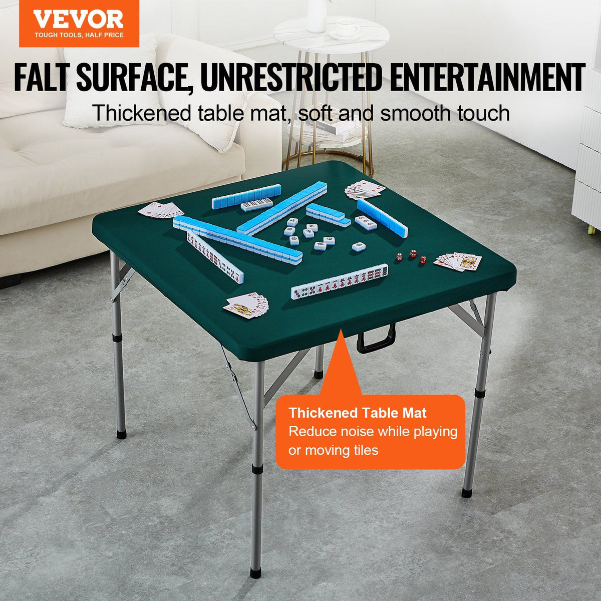Mahjong Table, Fold-in-Half 4 Player Card Table with Wear-Resistant Green Tabletop, Portable Bi-Folding Square Domino Table with Carrying Handle for Outdoor Camping Picnic Party, 90 x90-inch
